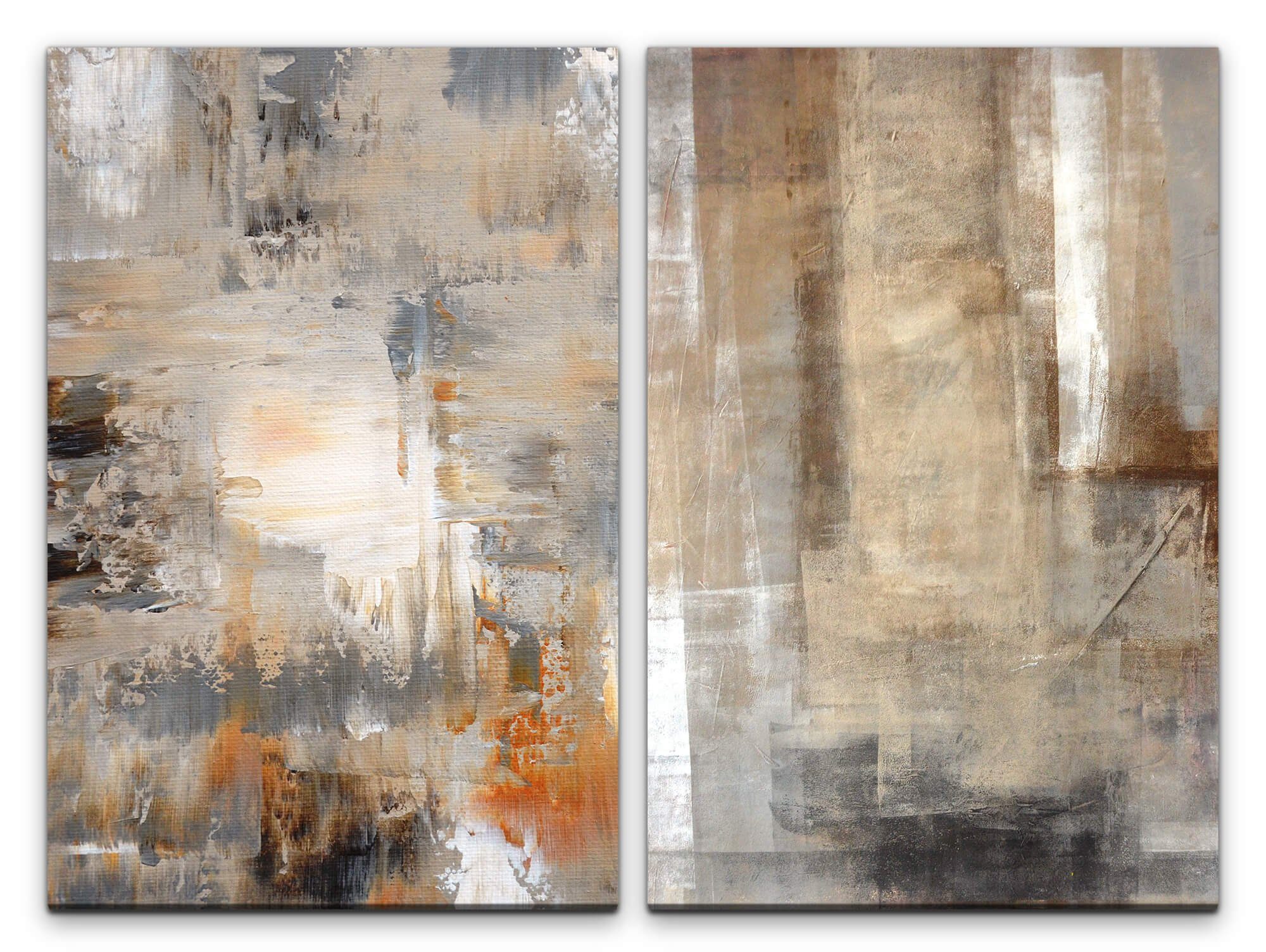 Leinwandbild 2 Bilder je 60x90cm Abstrakt Beige Erde Pastellfarben Dekorativ Modern Museum
