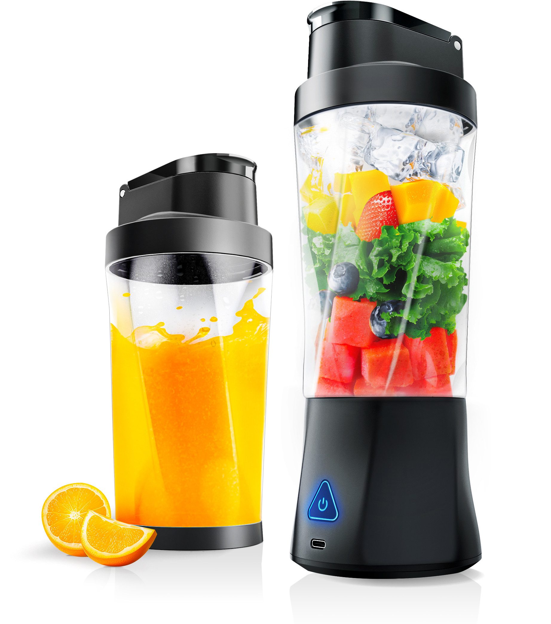ibettertec Akku-Smoothie-Maker Portable Tragbarer Entsafterbecher wiederaufladbar Mixer to go700ml, kabellos,700ml,kompakter Mixerbecher,6000mAh Akku für Smoothies