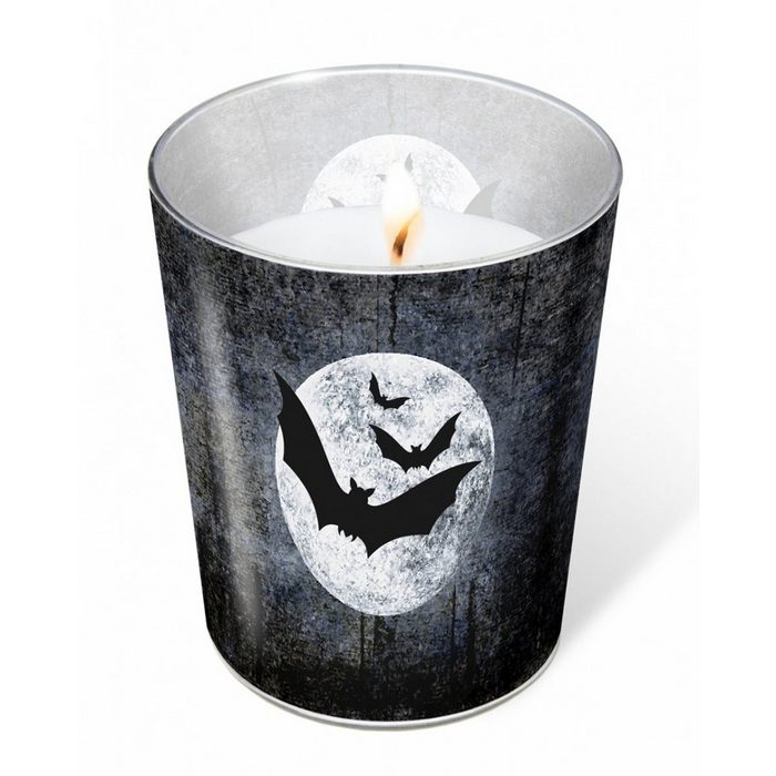 Horror-Shop Dekofigur Gothic Kerze im Glas mit Mond & Fledermäuse 10 cm