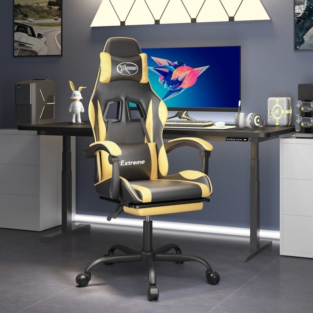 furnicato Gaming-Stuhl mit Fußstütze Schwarz und Golden Kunstleder (1 St) | Stühle