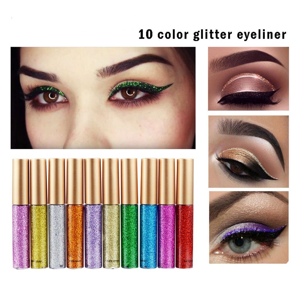 Haiaveng Eyeliner 10 Metallic Glitter Eyeliner, Glitter Liquid Eyeliner Shimmer 10-tlg. Farben