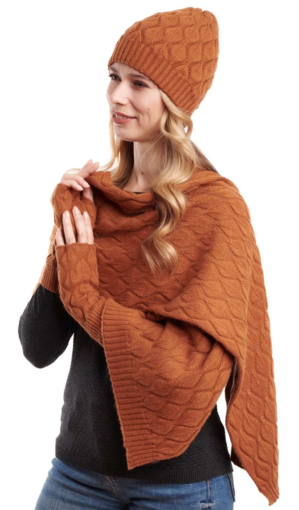 Hilltop Strickmütze Apricot für Handwärmer und Mütze Schal, Winterset aus Damen