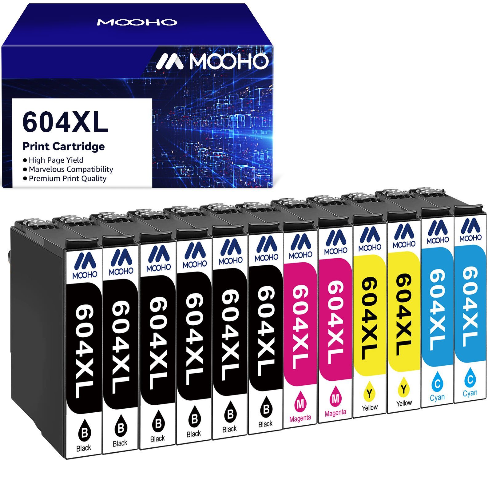 MOOHO 604XL für Epson 604 XL Multipack XP-3200 XP-3205 XP-4200 XP-4250 Tintenpatrone (WorkForce WF-2910DWF WF-2930DWF WF-2935DWF WF-2950DWF) 6x Schwarz, 2x Cyan, 2x Magenta, 2x Gelb