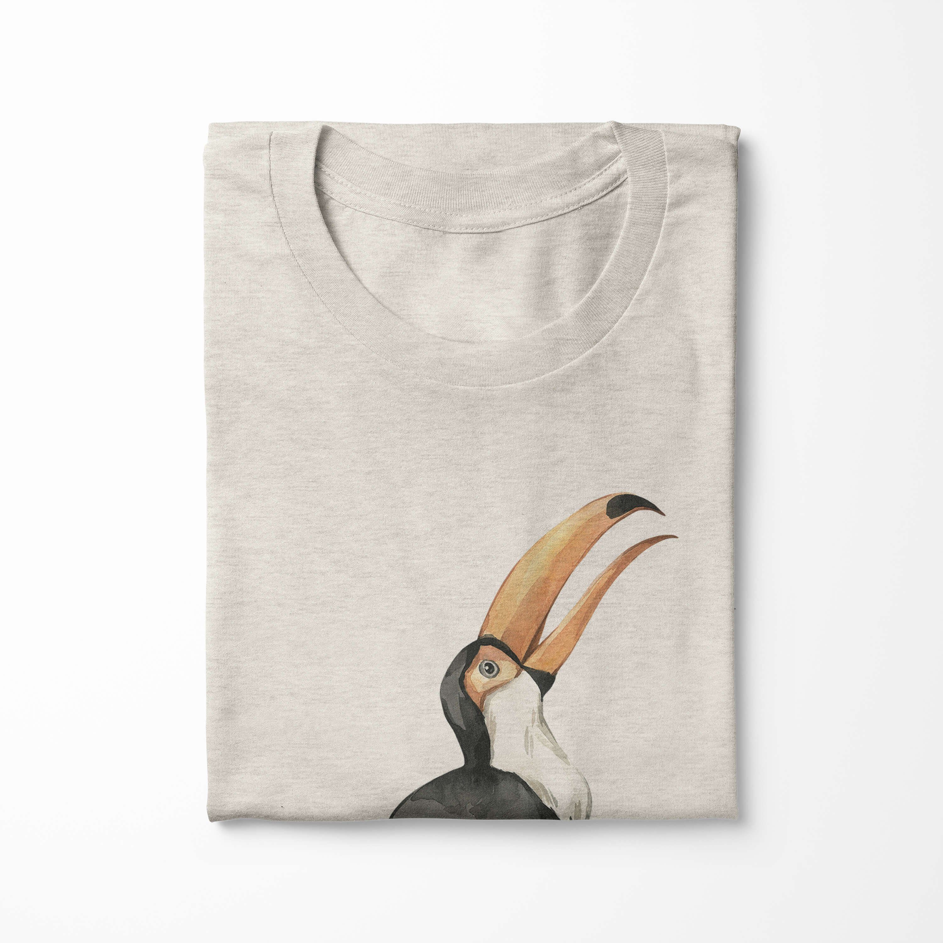 Sinus Art T-Shirt Herren Shirt Organic T-Shirt Aquarell Motiv Tukan Vogel Bio-Baumwolle Ökomode Nachhaltig Farbe (1-tlg)