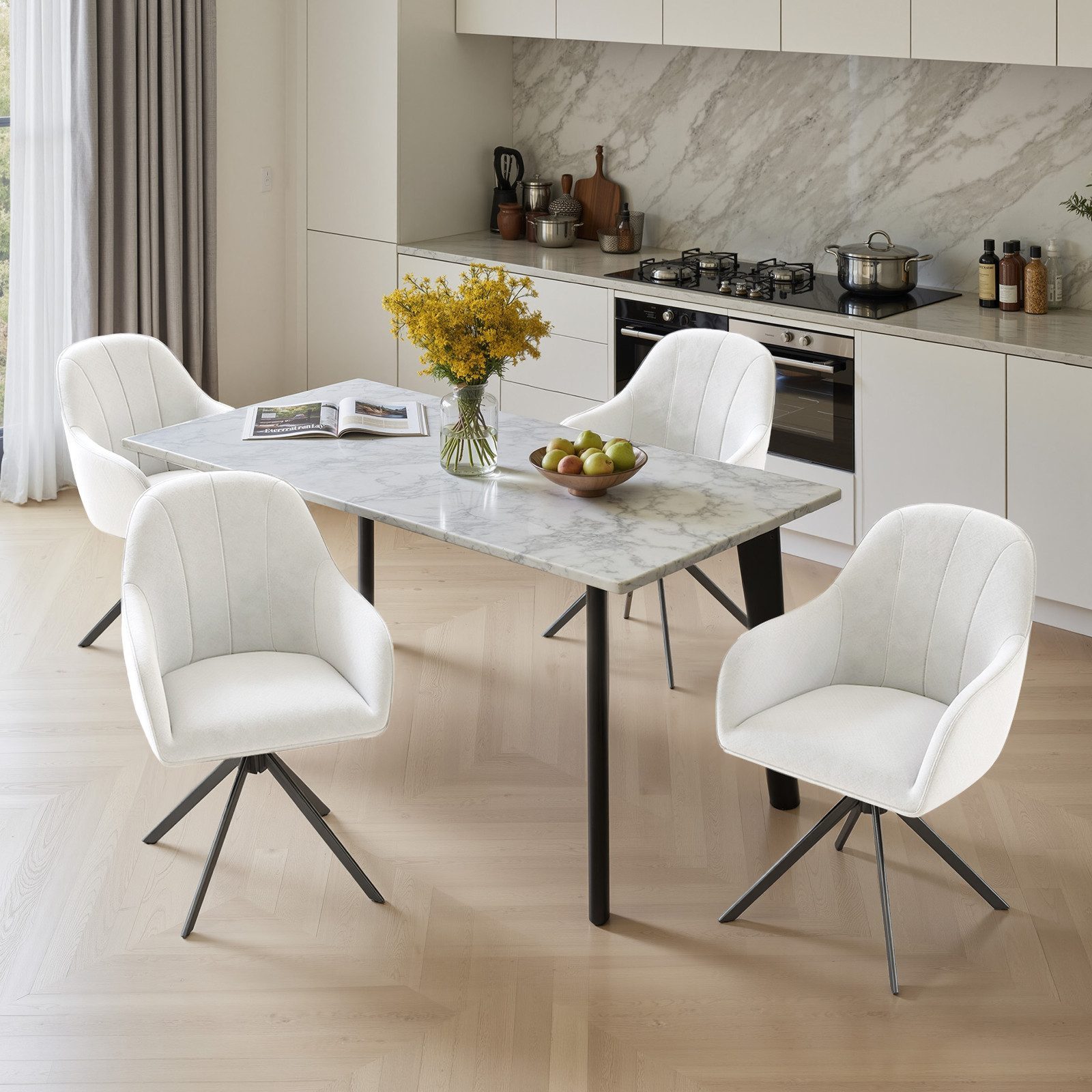 HawthyHome Polsterstuhl 360° drehbar mit Armlehne und Metallbeinen, 4-Fußstuhl (4 St), Moderner Küchenstuhl Esszimmerstuhl für Wohnzimmer & Büro