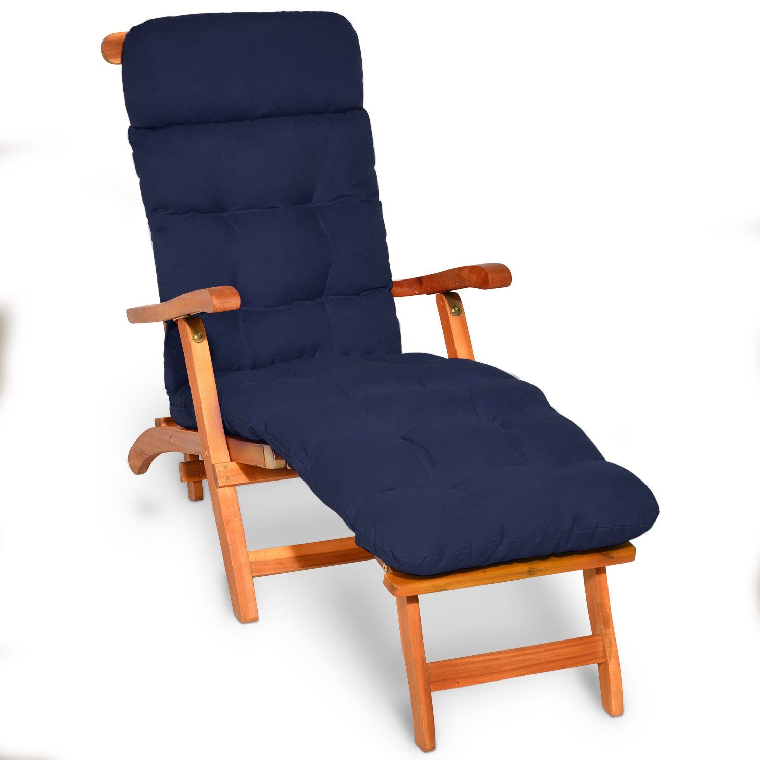 Beautissu Polsterauflage Bequeme Liegenauflage Deckchair, 200x50x8 cm, Blau, Gartenliege Auflage mit Schaumflockenfüllung – Polster für Liegestuhl