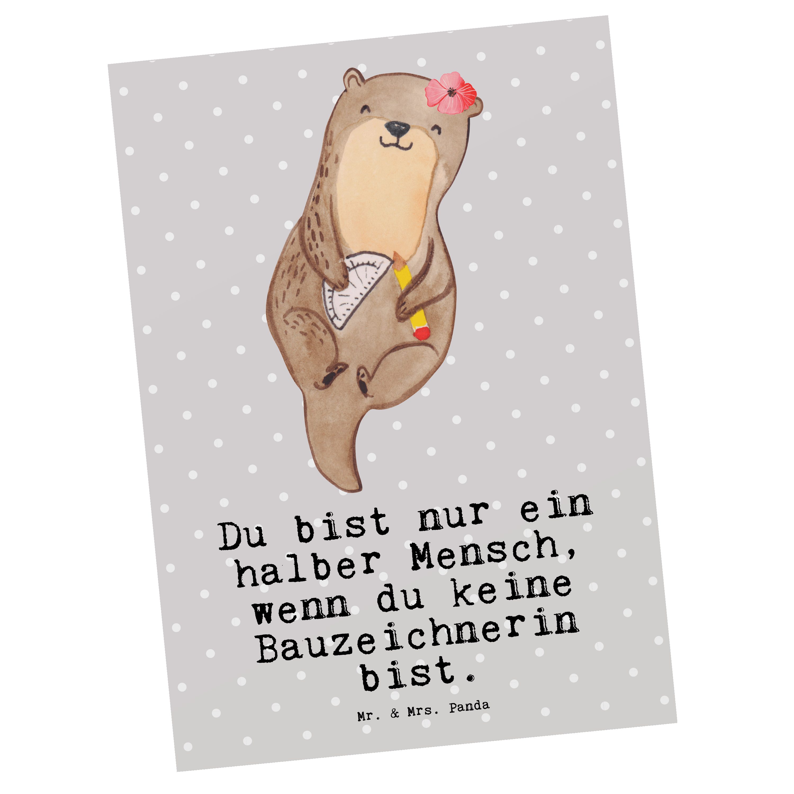 Mr. & Mrs. Panda Postkarte Bauzeichnerin mit Herz - Grau Pastell - Geschenk, Kollege, Geburtstag