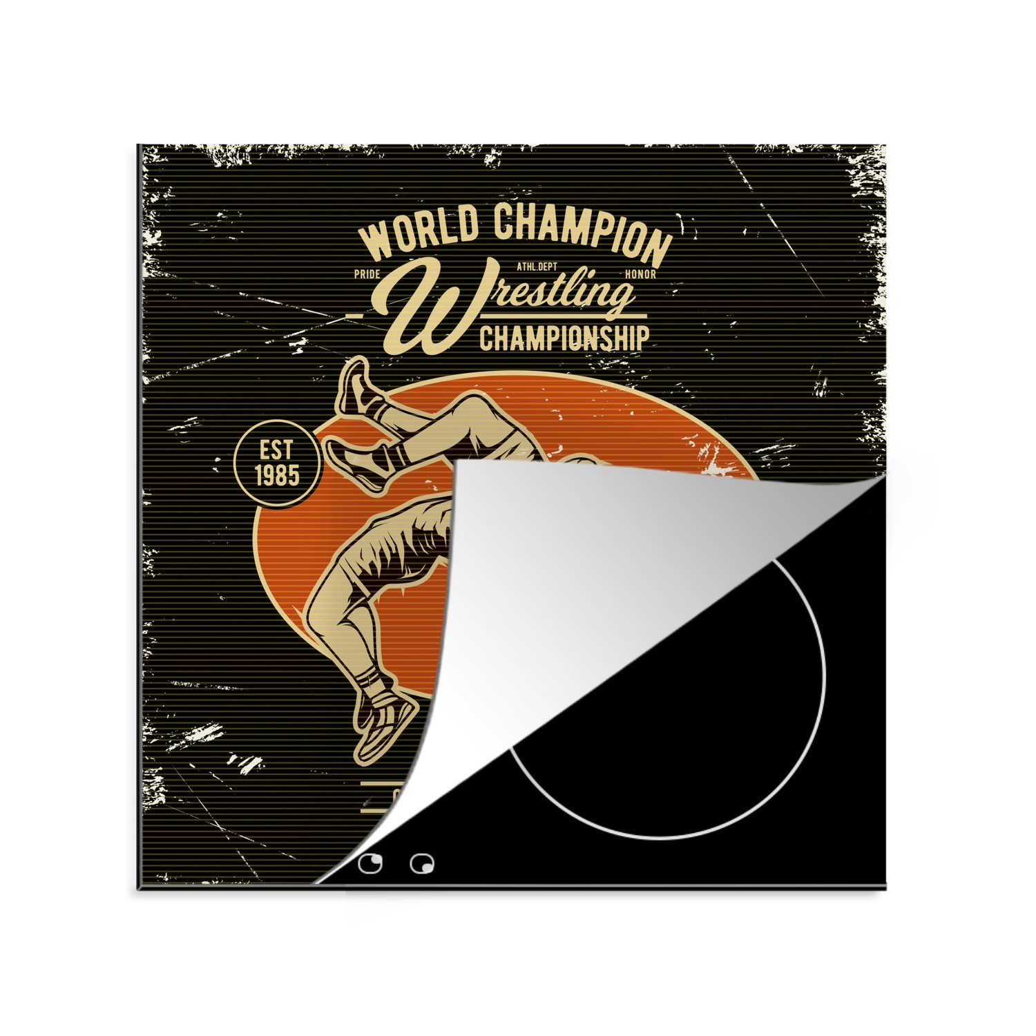 MuchoWow Herdblende-/Abdeckplatte Jahrgang - Ringen - Sport, Vinyl, (1 tlg), 78x78 cm, Ceranfeldabdeckung, Arbeitsplatte für küche