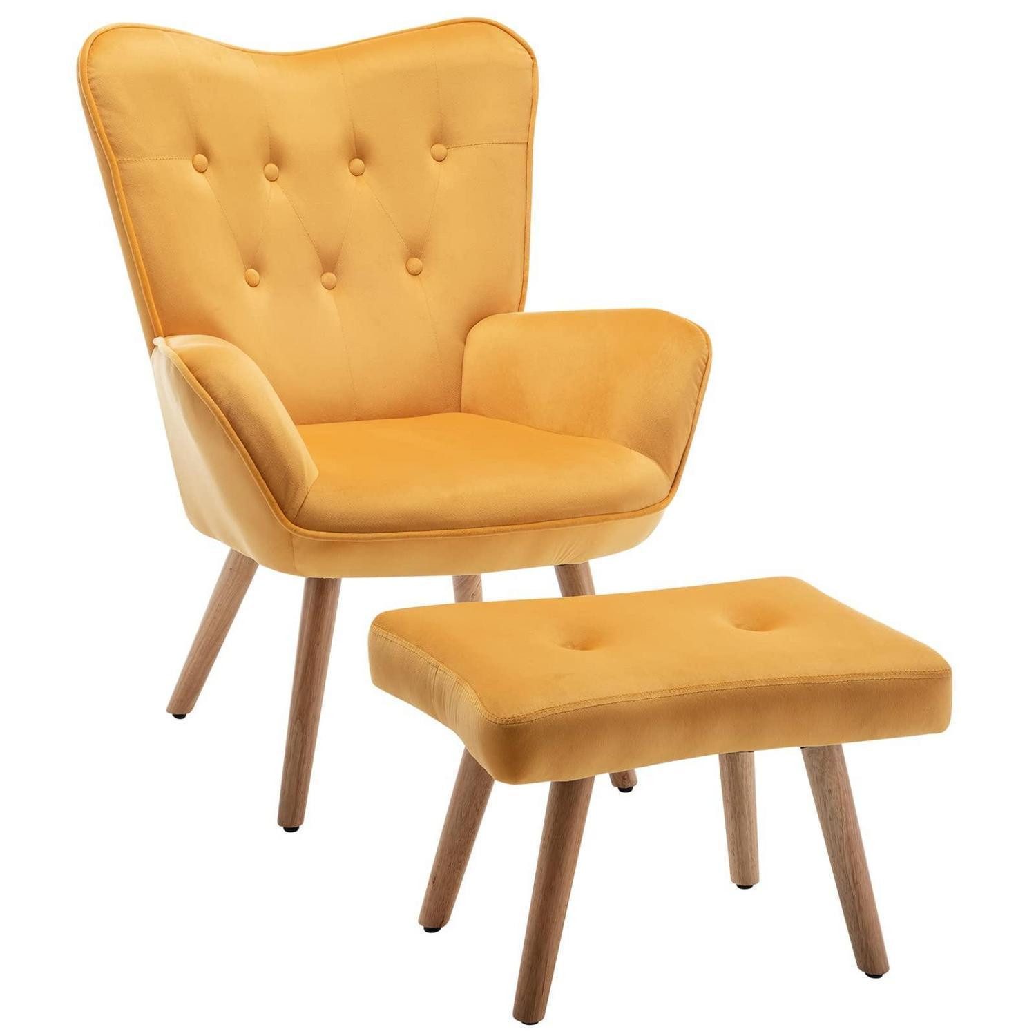 LuxusKollektion Ohrensessel Ohrensessel Hocker Samt Relaxsessel Lesesessel Wohnzimmer Gelb sessel