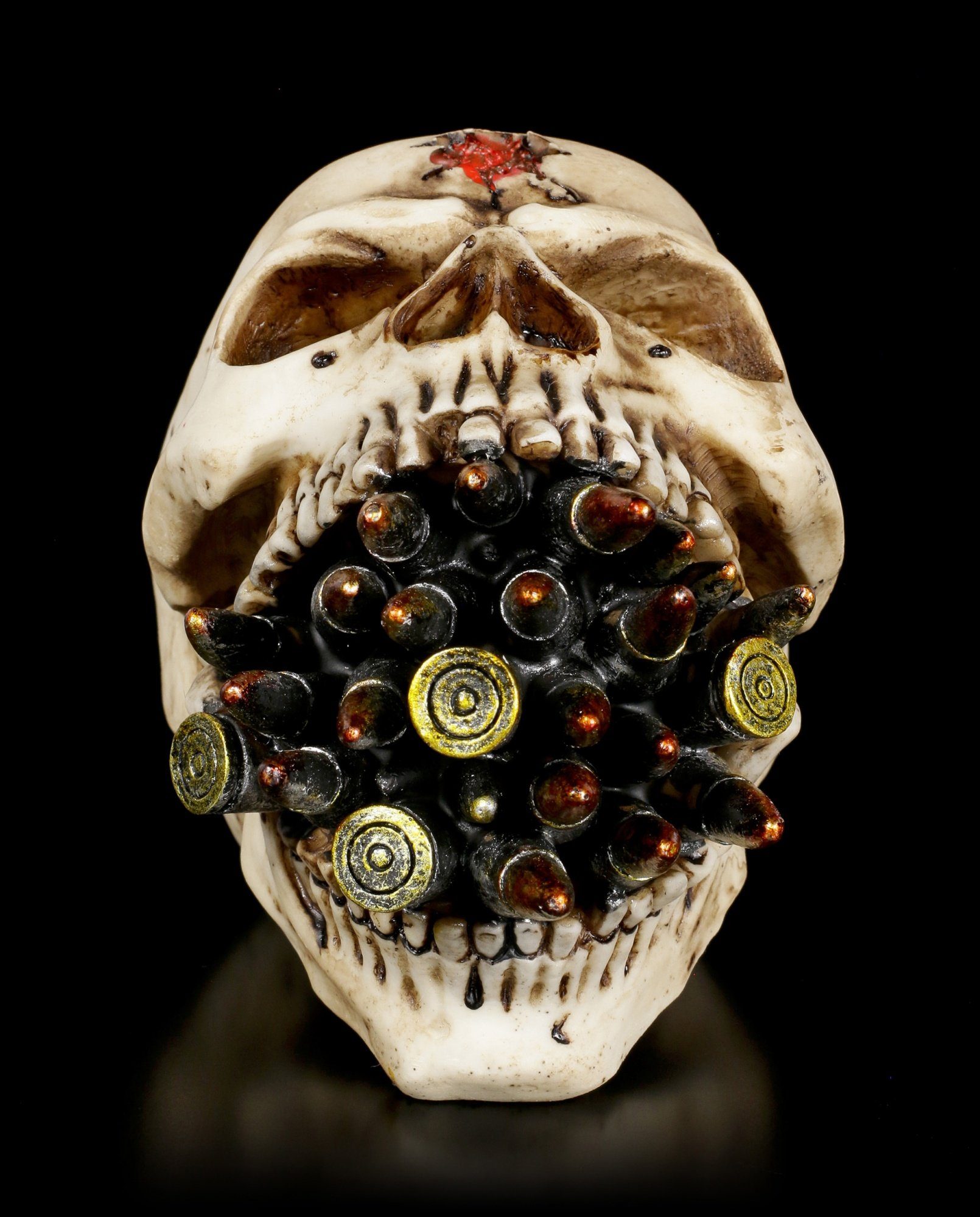 Figuren Shop GmbH Dekofigur Totenkopf - Bite the Bullet - Gothicdeko Totenschädel Fantasy