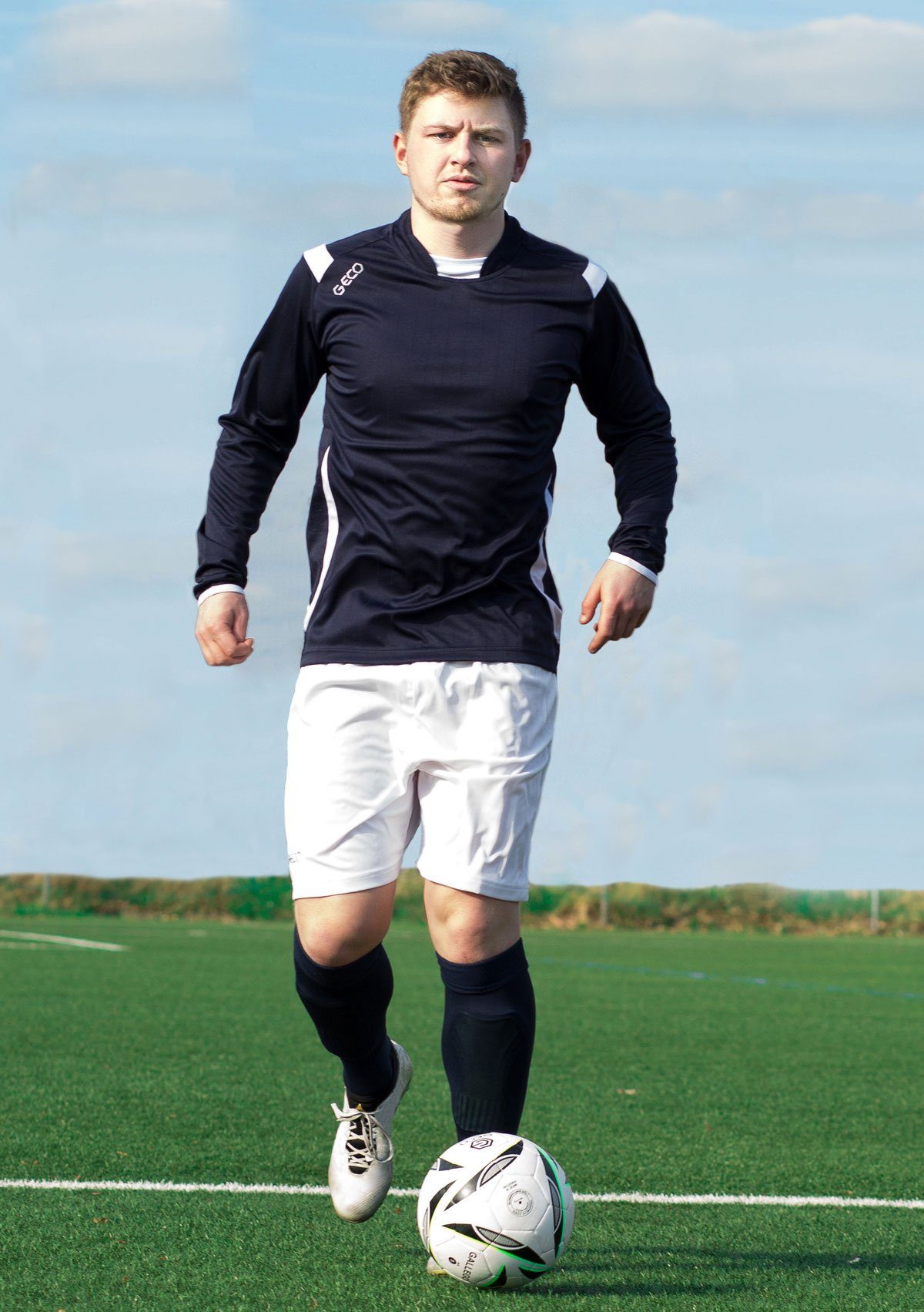 zweifarbig Levante langarm Geco Geco dunkelblau/weiß Fußballtrikot Sportswear Trikot Fußball