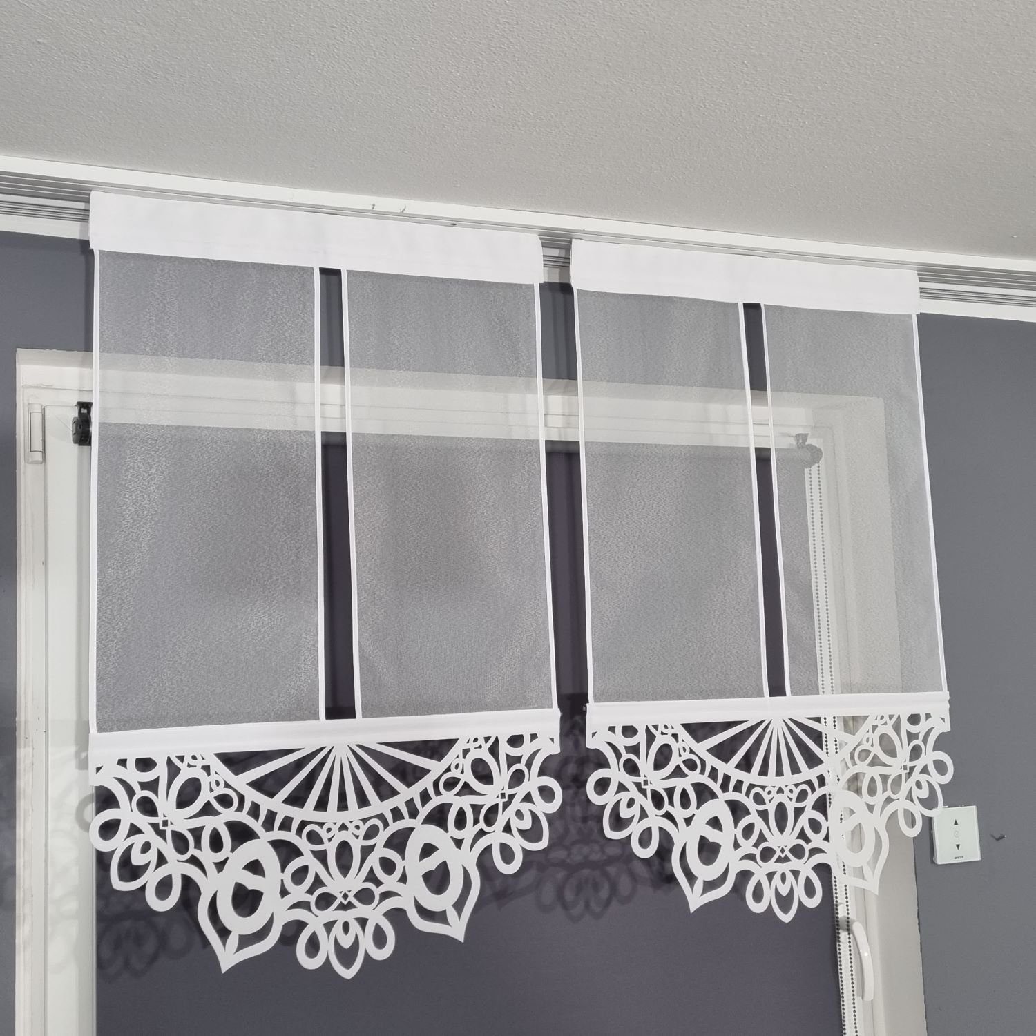 Gardinen by Justyna Scheibengardine 2er Grade Panel Kurz (2 St), Kräuselband, transparent, Voile, Fertiggardine, Paneele, Modern Styl