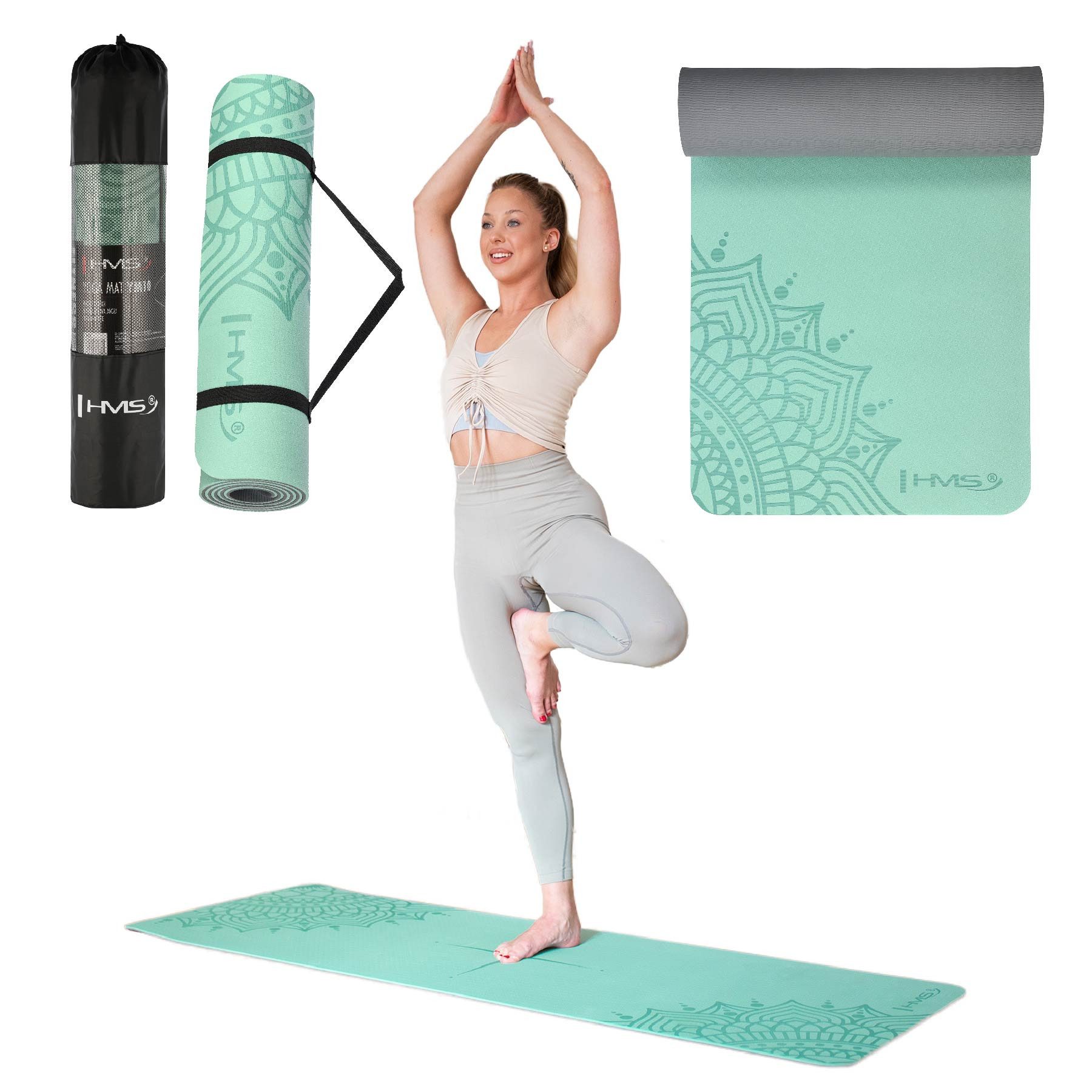 Yogamatte Pilatesmatte "Mandala" mint Sportmatte Yoga Pilates 182x61cm