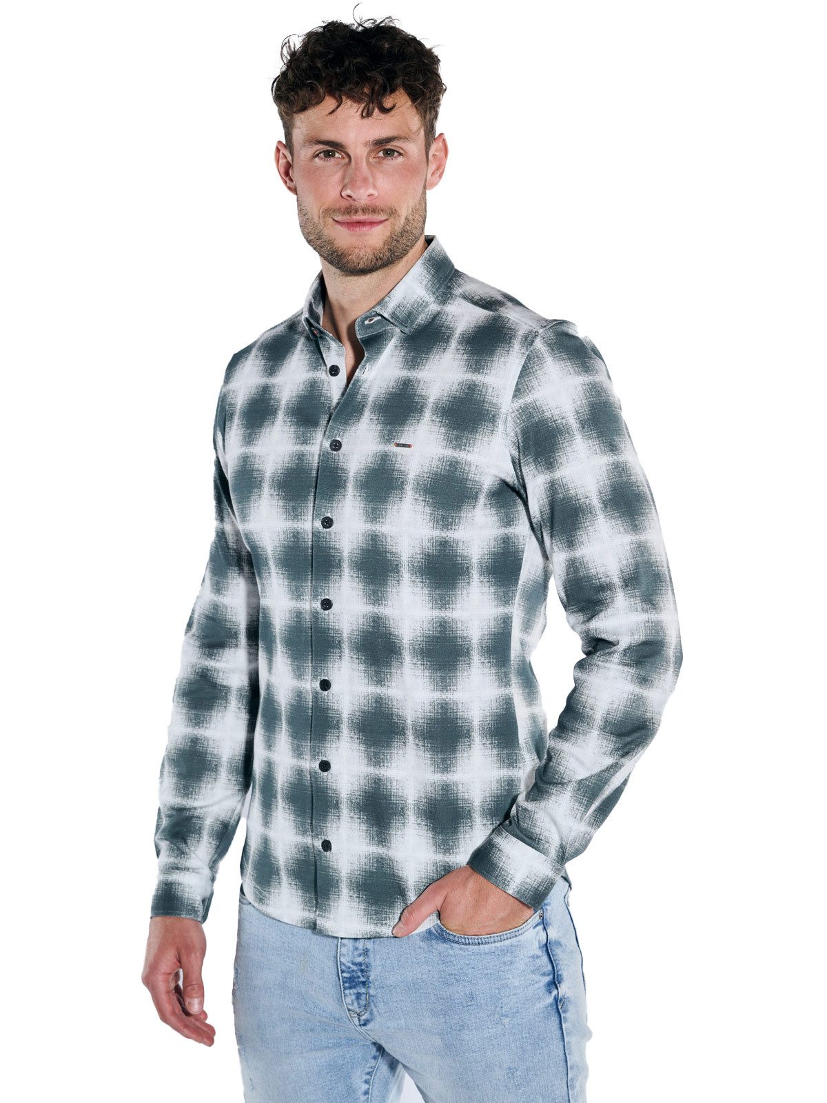 emilio adani Langarmhemd Herren Langarm-Hemd kariert, Oliv