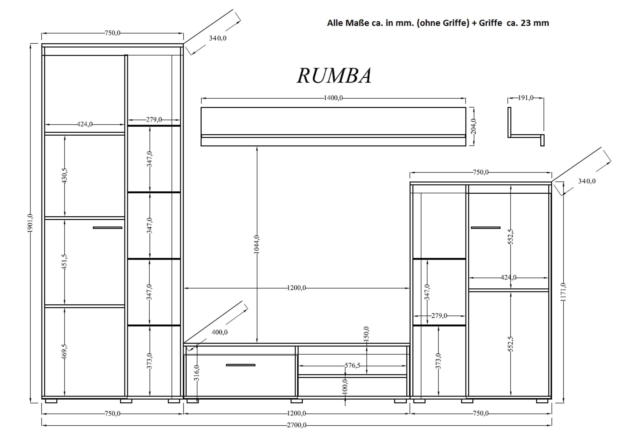 Küchen-Preisbombe Wohnwand Rumba Schrankwand Anbauwand Wohnzimmer Sonoma Eiche matt, (4-St) – Bild 2 von 3