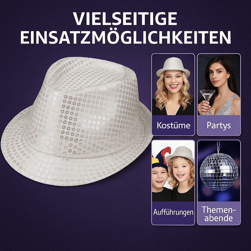 Folat Filzhut Glitzer Pailletten Partyhut für Damen & Herren Kostümaccessoire Funkelnd, leicht, vielseitig