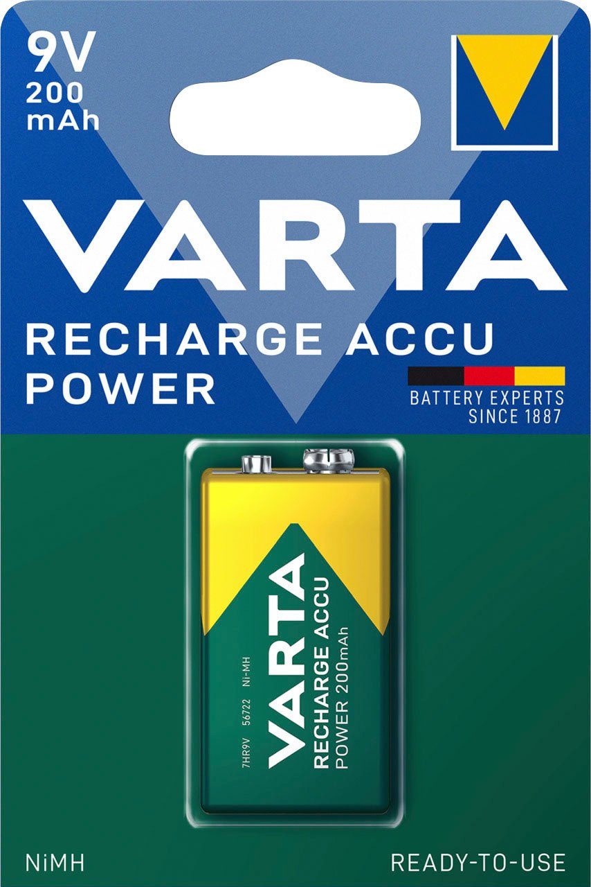 VARTA RECHARGE ACCU Power vorgeladener 9V NiMH Akku (200mAh) Batterie, (9 V, 1 St)