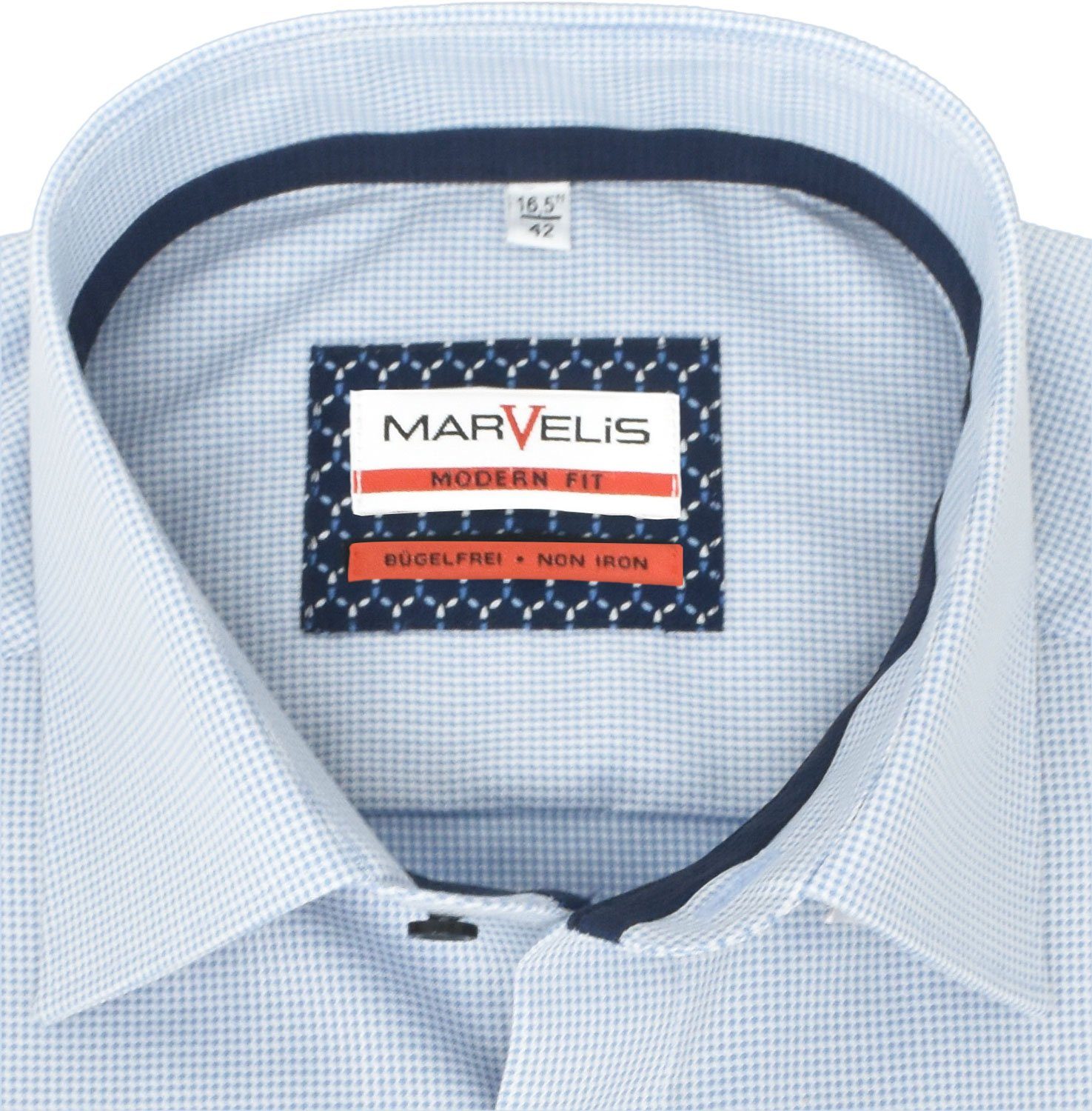 MARVELIS Businesshemd Businesshemd - Modern Langarm Struktur - - - Hellblau Fit
