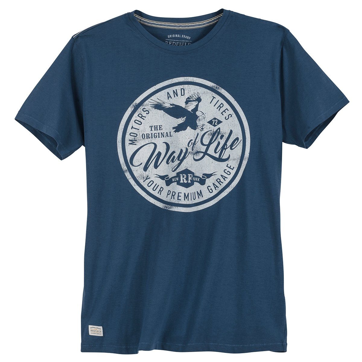 redfield Rundhalsshirt Große Größen T-Shirt blau Vintageprint Redfield