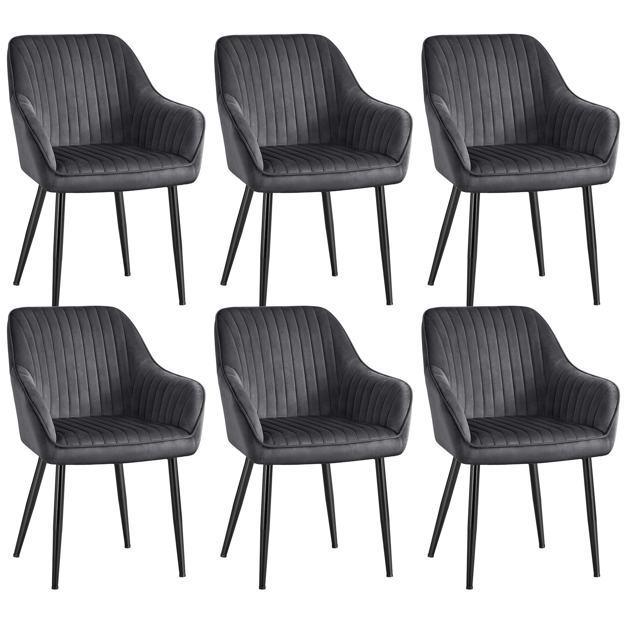 SONGMICS Esszimmerstuhl Küchenstuhl aus Samt, Polsterstuhl mit Armlehnen, Loungesessel (6 St), 6er Set, Metallbeine, bis 120 kg belastbar