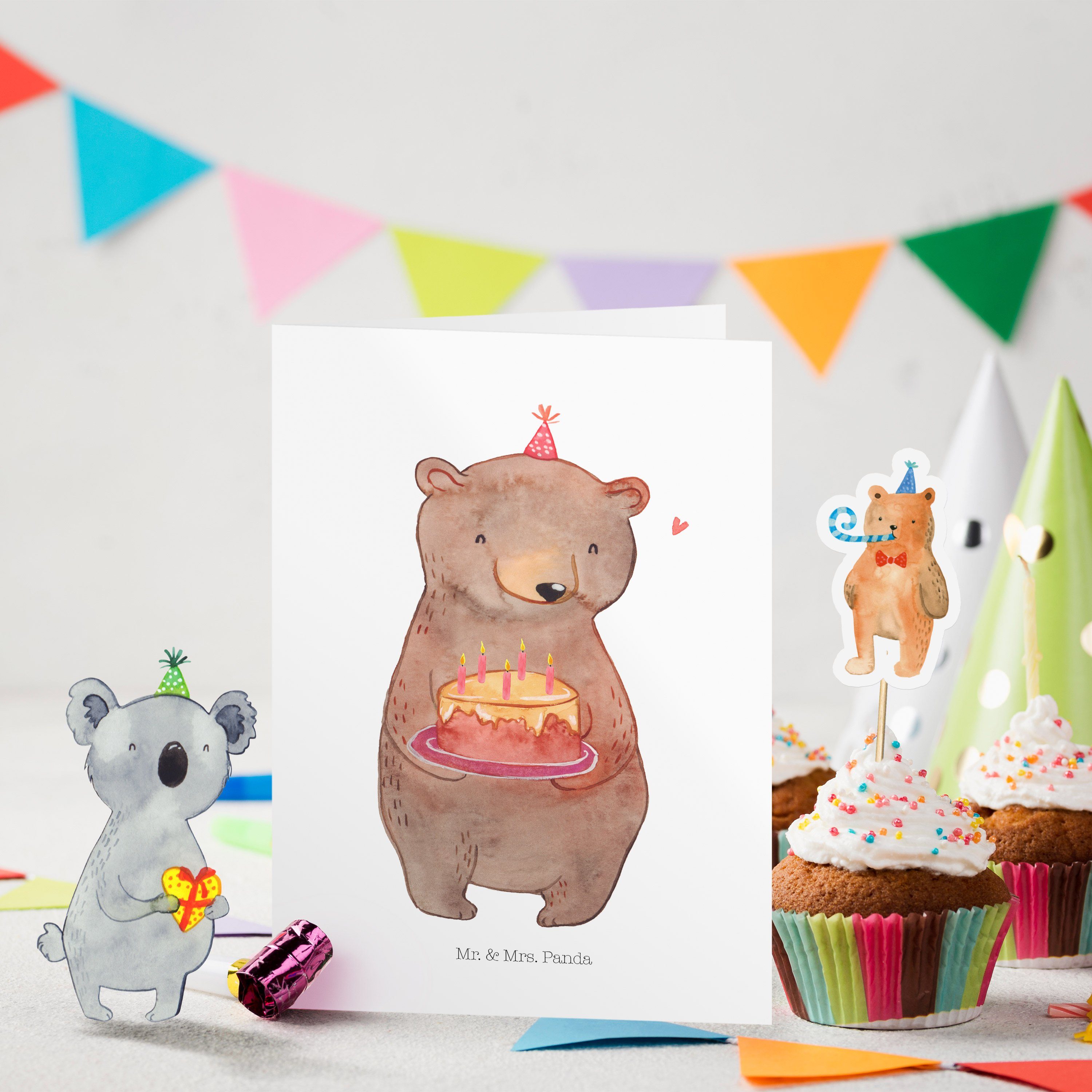 Mr. & Klappkarte, - Geburtstagsgeschenk, - Geschenk, Weiß Kerzen Panda Mrs. Geburtstagskarten Torte Bär