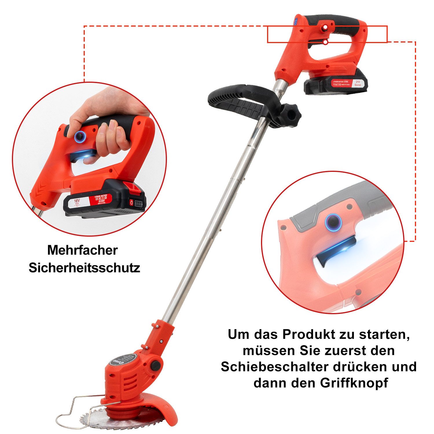 OUTIGO Akkurasenmäher Akku Rasentrimmer, 2 Akkus günstig online kaufen