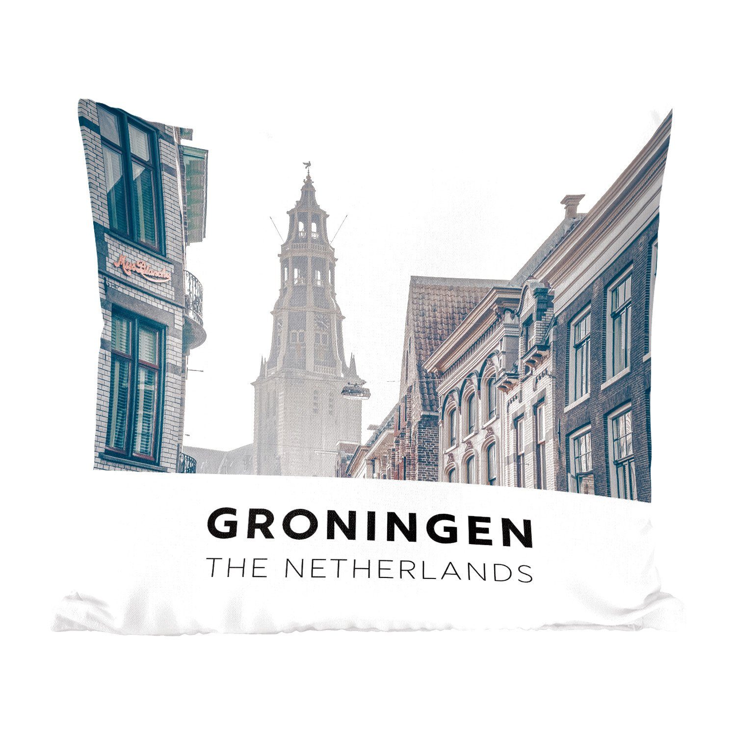MuchoWow Dekokissen Groningen Niederlande mit - Wohzimmer, Schlafzimmer, Deko, Toren, Zierkissen für - Sofakissen Füllung