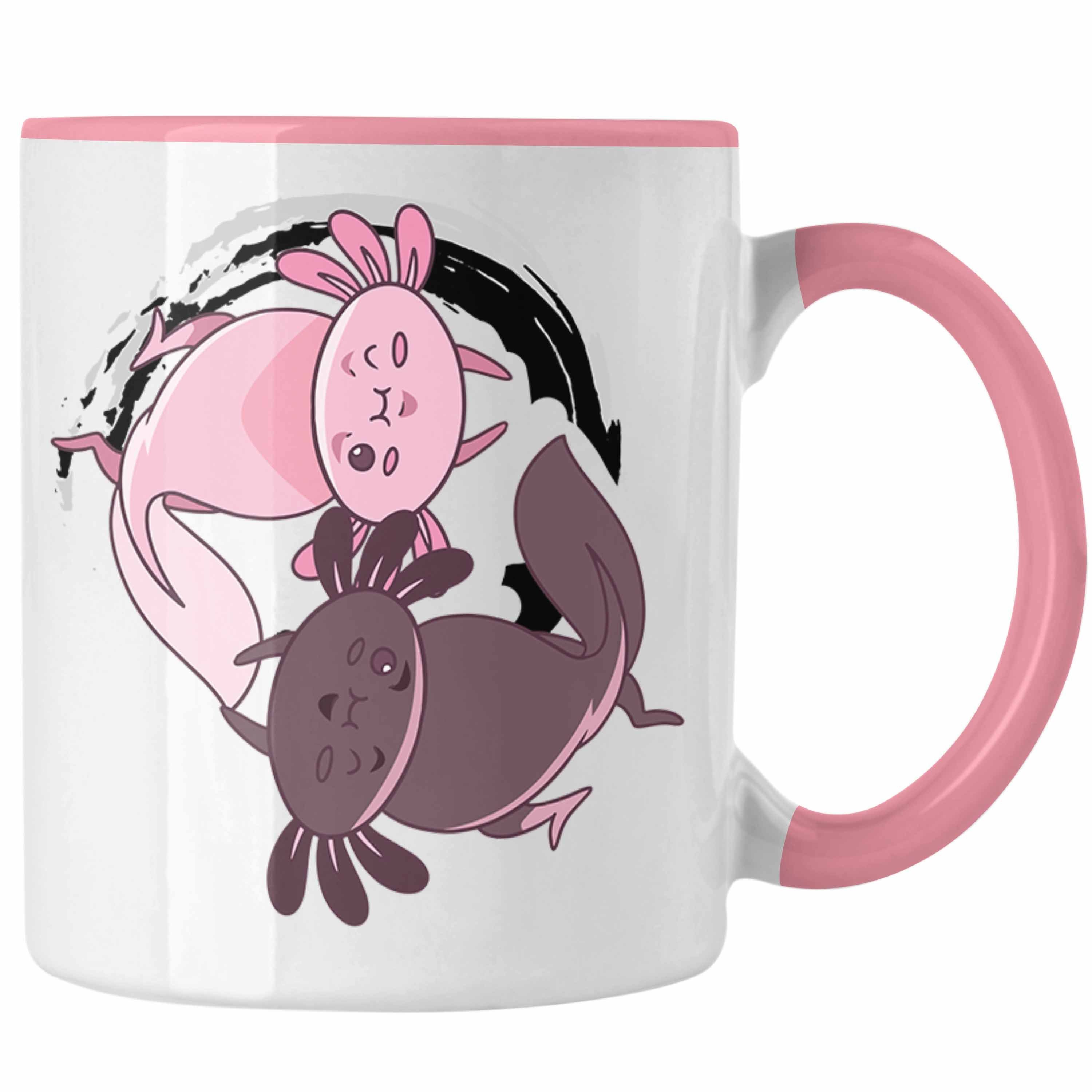 Trendation Tasse Trendation - Axolotl Tasse Grafik Lustig Geschenkidee Schwanzlurch Tiere Geschenk Ying Yang Zeichen Rosa