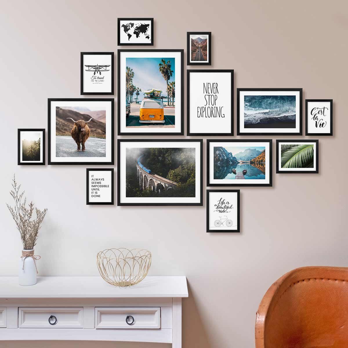 PHOTOLINI Bilderrahmen 14er Set Modern Schmal günstig online kaufen