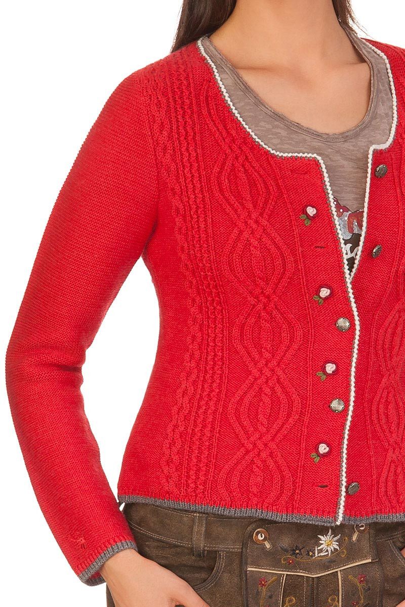 Spieth & Wensky Trachtenjacke Trachten Strickjacke - FANCY - mohn, wollweiß