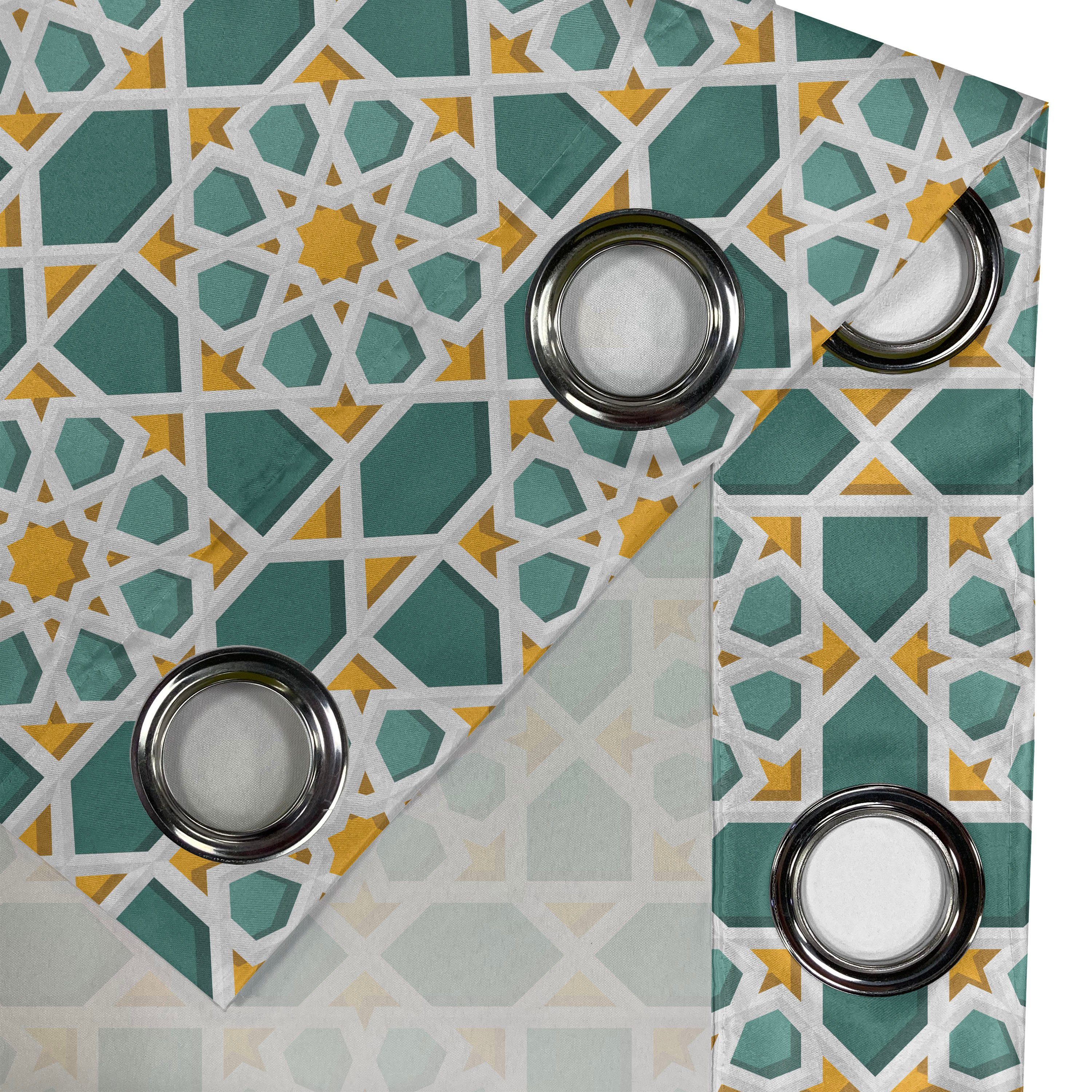 Marokkanische Schlafzimmer Gardine Wohnzimmer, Abakuhaus, Dekorative Stern-Verzierung Teal für 2-Panel-Fenstervorhänge