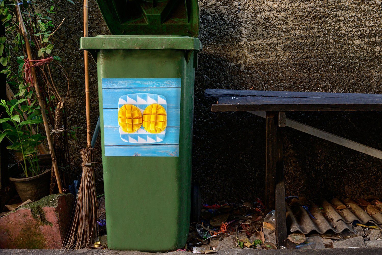 MuchoWow Container, Mülltonne, - Wandsticker - Mango Mülleimer-aufkleber, Blau Abfalbehälter St), Sommer (1 Sticker,