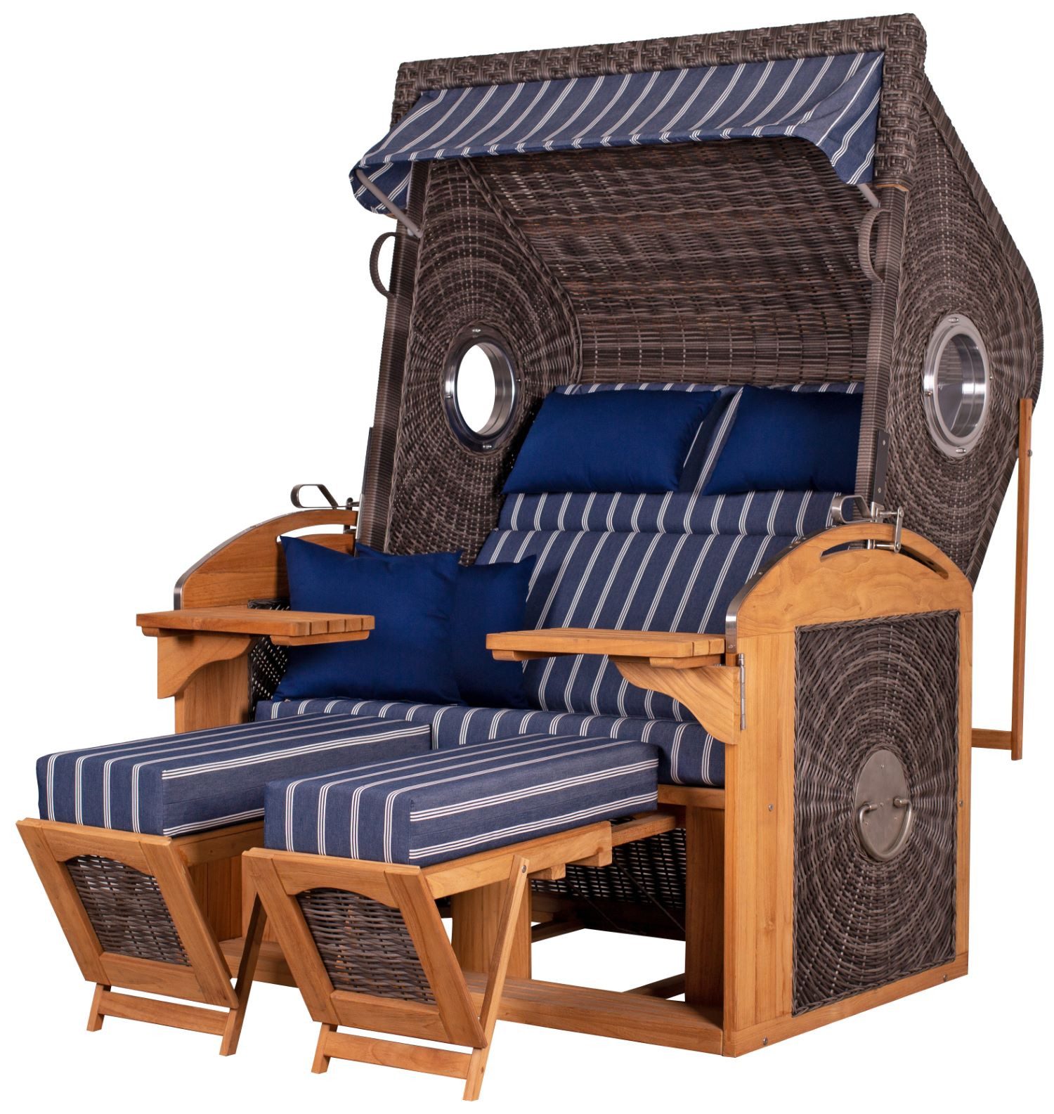 deVries PURE® Strandkorb deVries PURE® Sailor XL - PE stone grey - Dessin 236, BxTxH: 135x90x165 cm, Halblieger, Ostsee-Strandkorb, feines Teakholz - inkl. Rückholfeder und Schutzhülle
