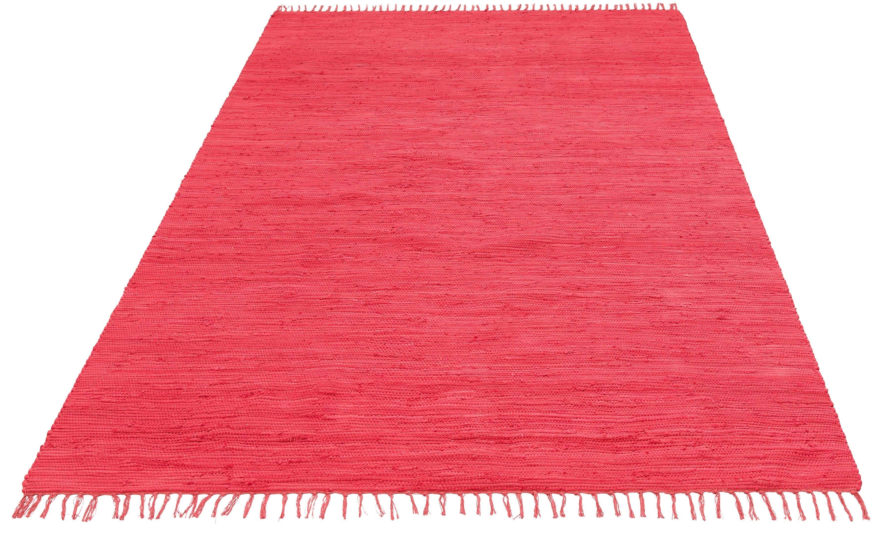 Teppich Paul, Lüttenhütt, rechteckig, Höhe: 5 mm, Wendeteppich, handgewebt, beidseitig verwendbar, mit Fransen rot
