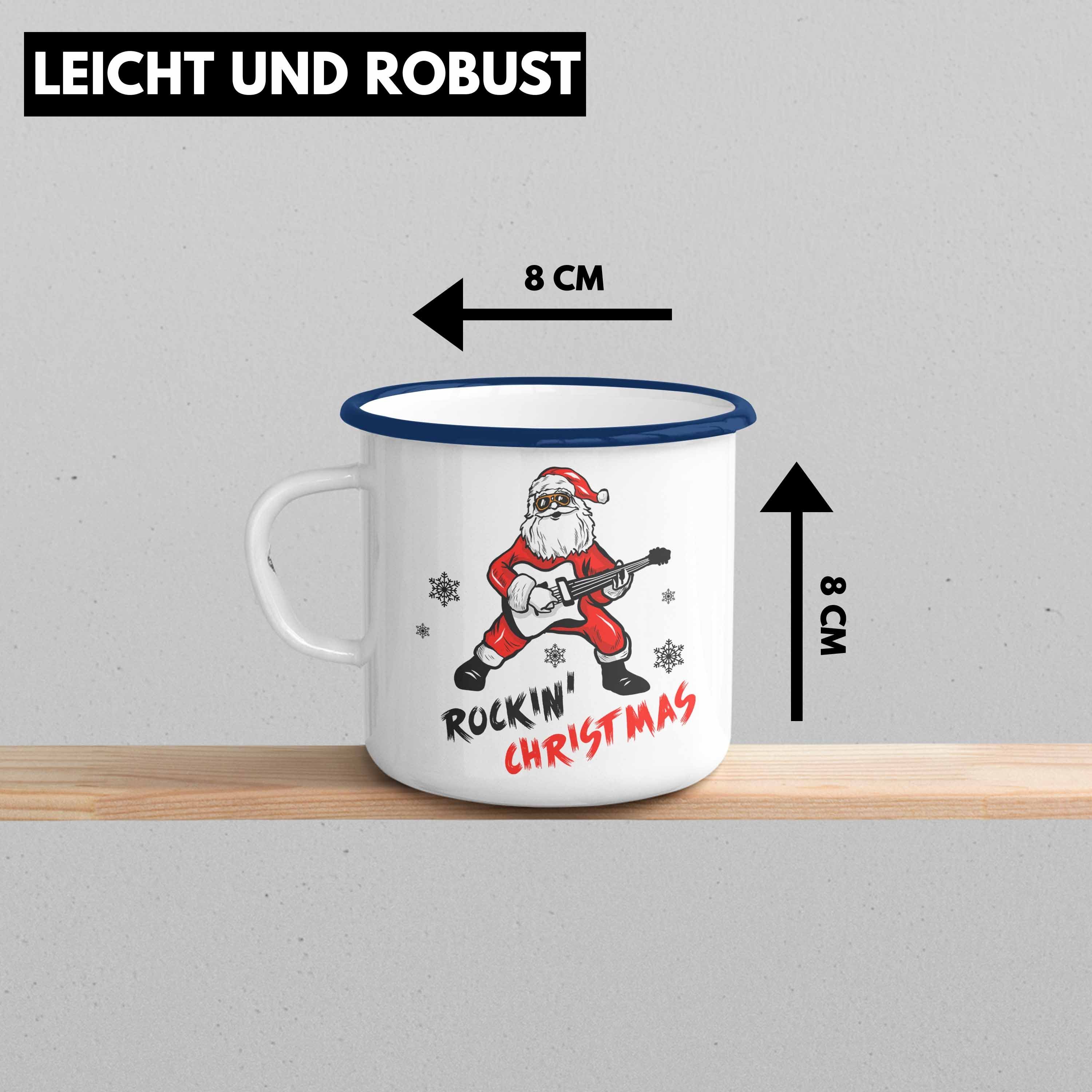 Trendation Thermotasse Trendation - Rockin Geschenkidee Geschenk Tasse Rockmusik Roll Metal Tasse Christmas WeihnachtsEmaille Emaille N Blau Rock KaffeeEmaille Tasse Weihnachten Heavy Metal Fans