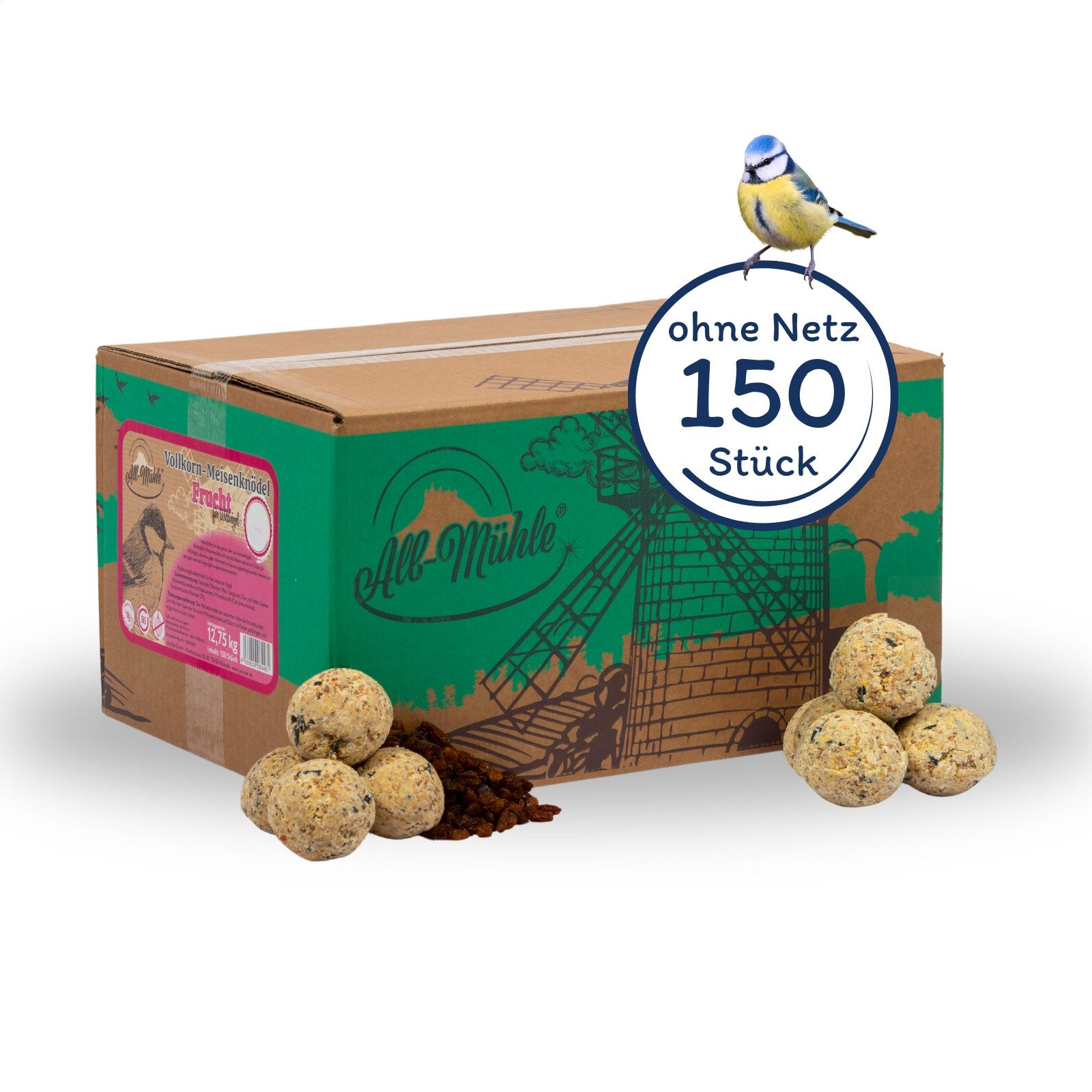 Lyra Pet 150 Stk. Lyra Pet® Meisenknödel Alb-Mühle Vollkorn & Früchte ohne Netz Vogelfutter, für: Wildvogel