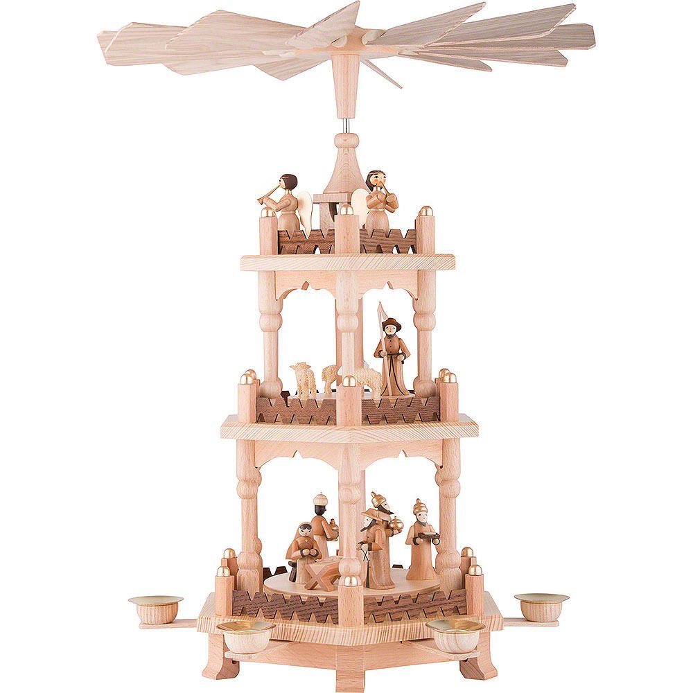 Seiffener Kunsthandwerk Theo Lorenz Weihnachtspyramide 3-stöckige Pyramide Zur Weihnacht (45cm) von Theo Lorenz Kunsthandwerk