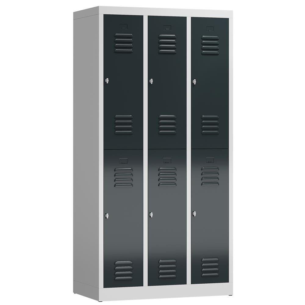 Spind ClassiX Garderobenschrank, 3 Abteile doppelstöckig, 1800 x 870 x 500