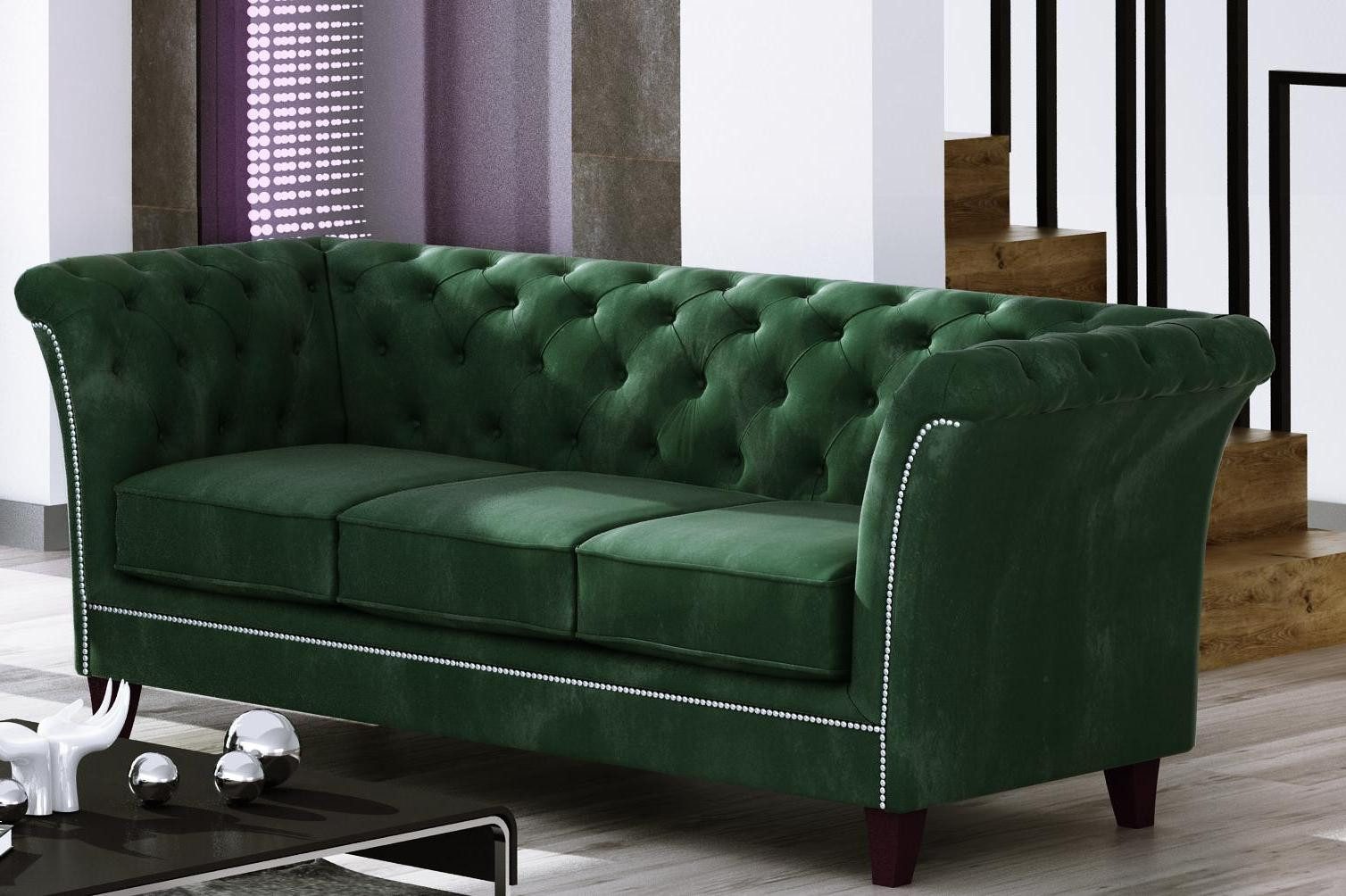 Xlmoebel Chesterfield-Sofa Stoff-Sofa in Design Club Optik mit hochwertigem Textilmaterial, Hergestellt in Europa