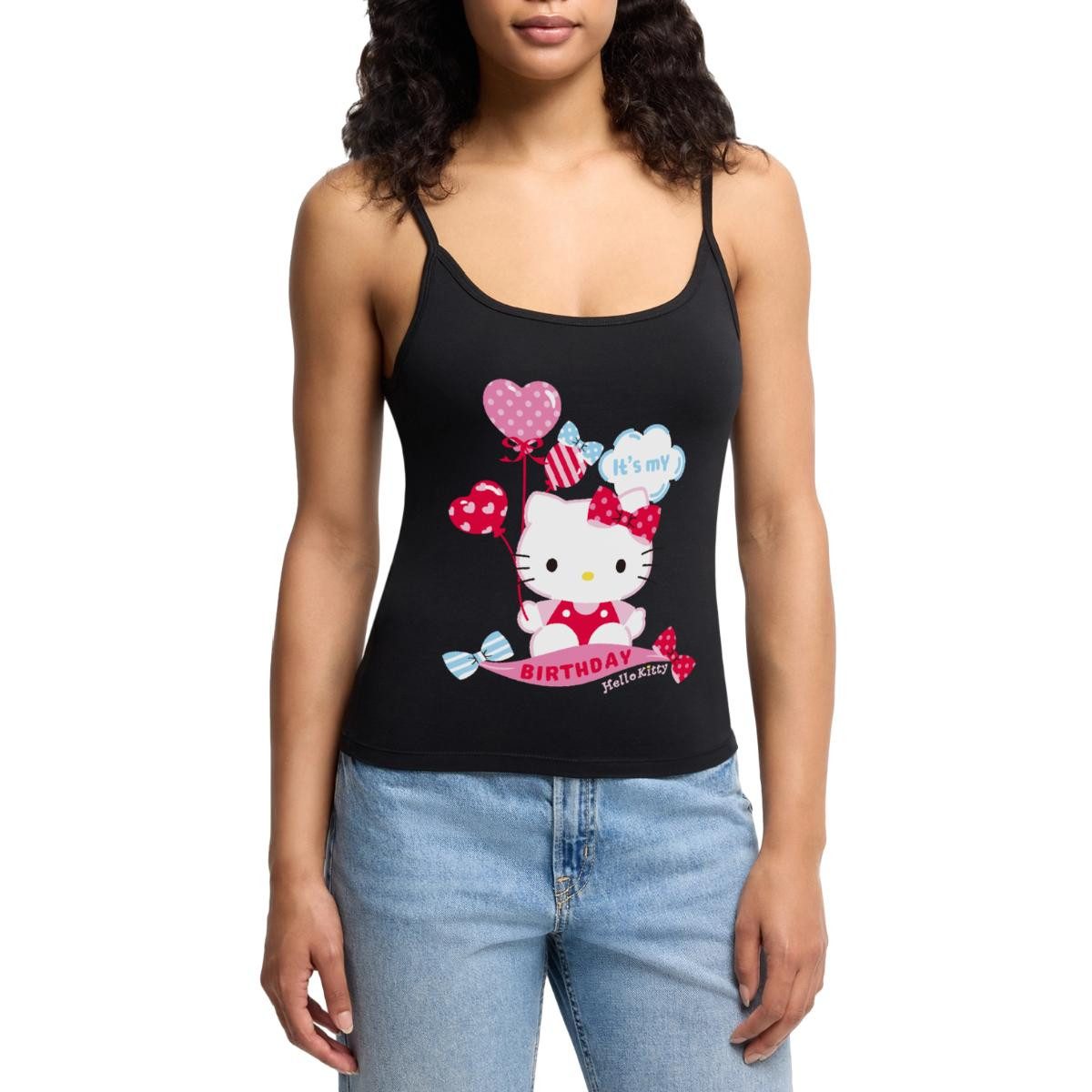 Spaghettitop Hello Kitty Mit Ballons Mein Geburtstag Frauen Premium Organic Top mit