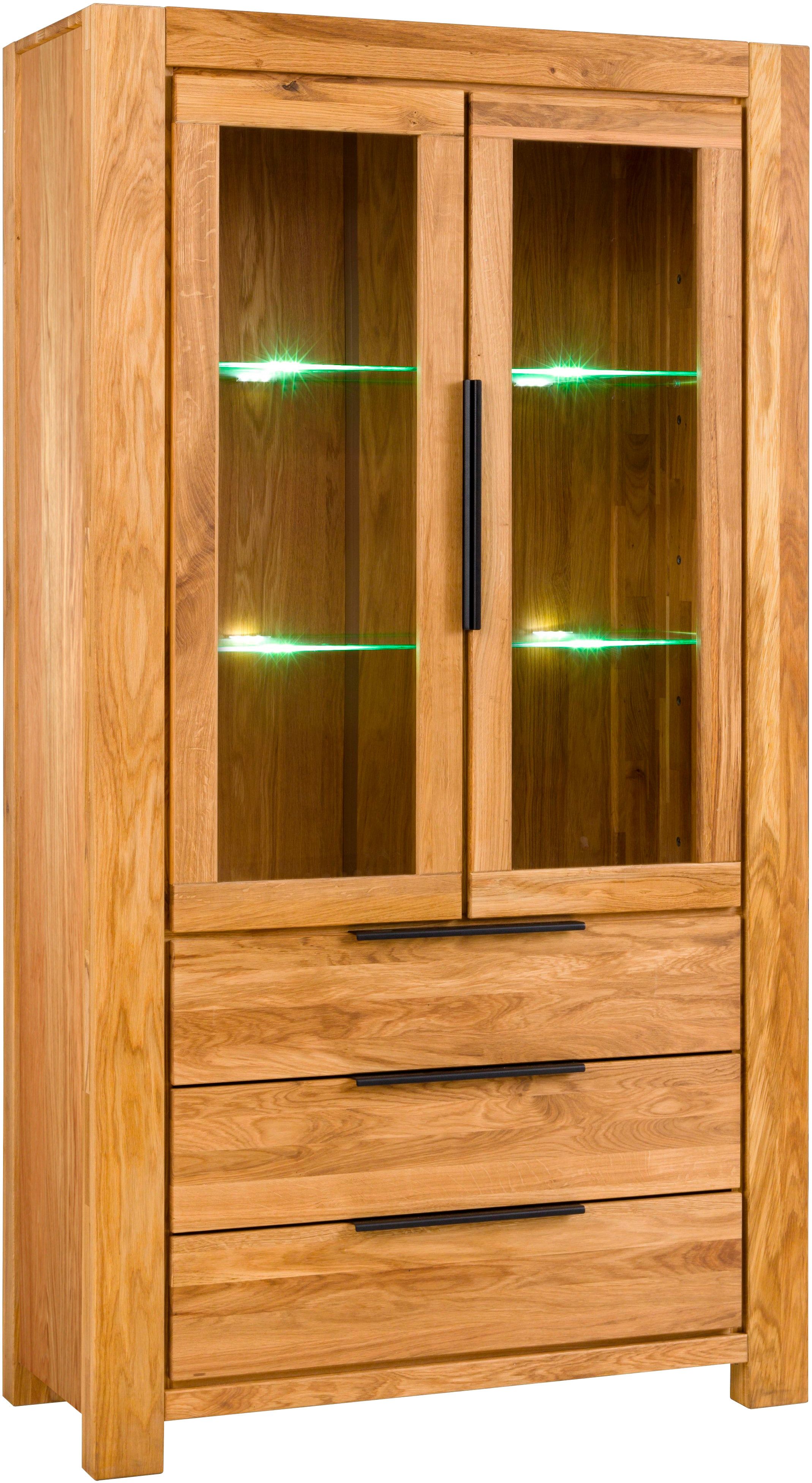 Home affaire Vitrine Glastüren m. Dämpfern, Schubladen m. Selbsteinzug, Schw. Metallgriffe