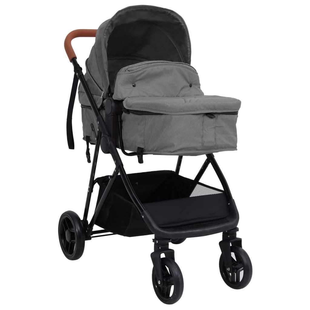 vidaXL Kombi-Kinderwagen, 3-in-1 Kinderwagen Hellgrau und Schwarz Stahl
