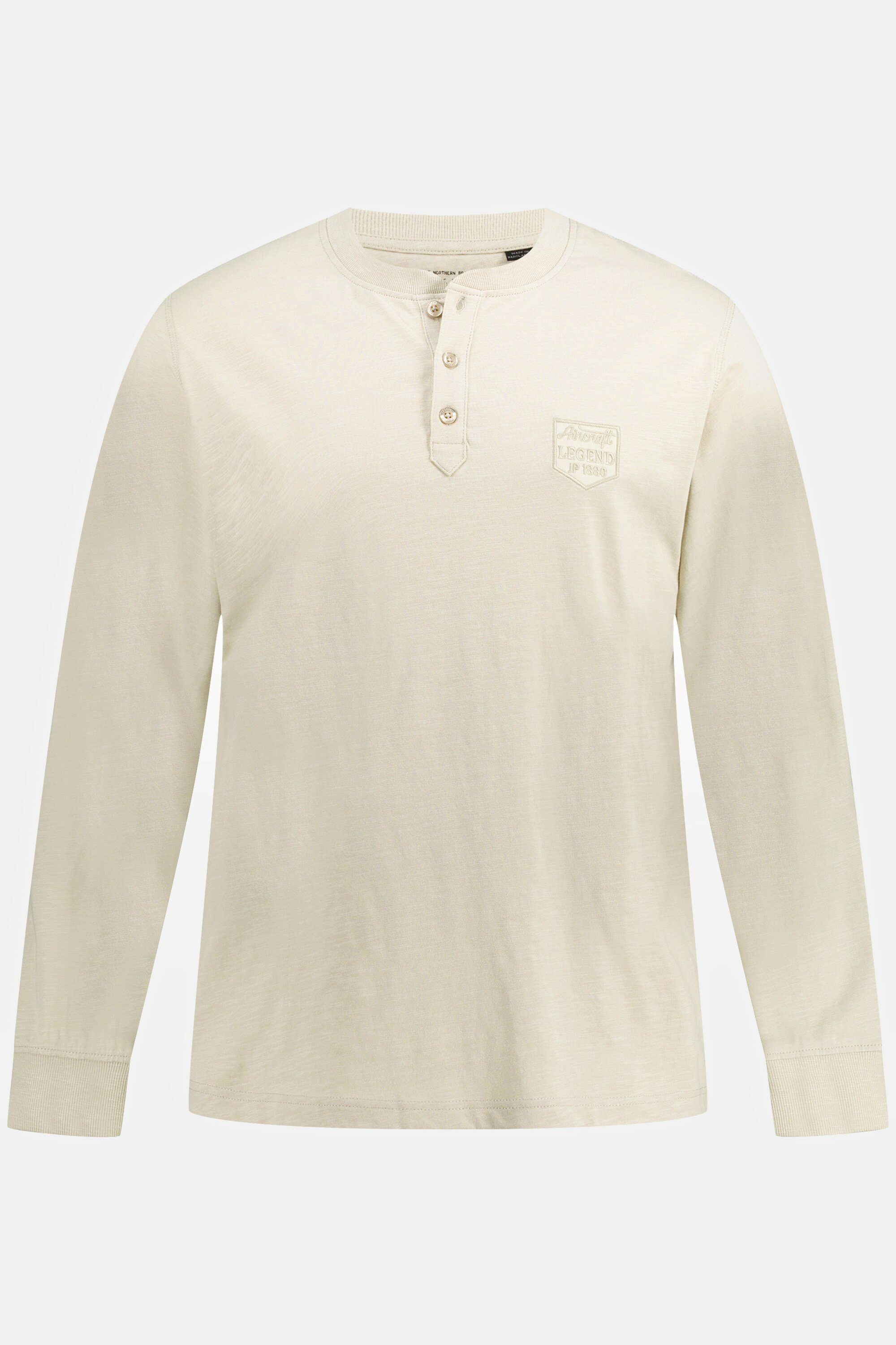 sand-beige Langarm Rundhals Flammjersey JP1880 Knopfleiste Henley T-Shirt