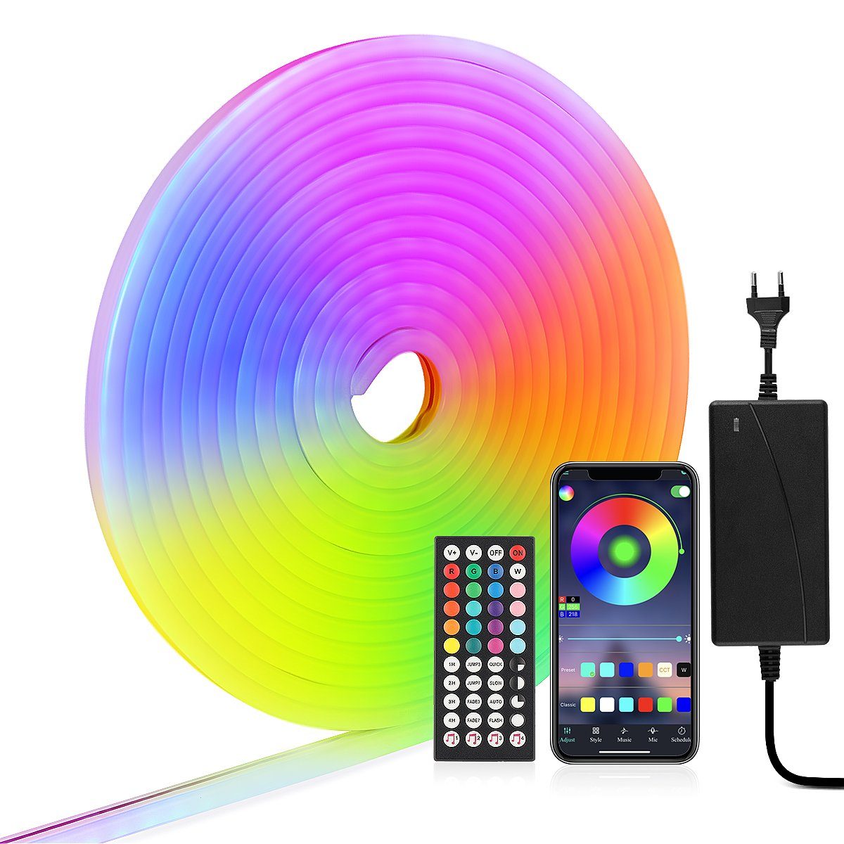 LETGOSPT LED-Streifen LED Strip 5m, RGB mit LED App-Steuerung, Streifen, 12V Bluetooth Neon IP67 Streifen Wasserdicht LED Dimmbar DIY-Funktion
