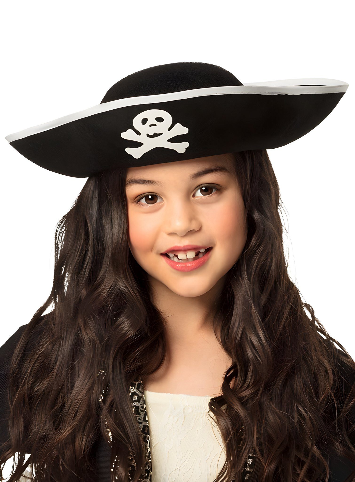 Boland Piraten-Kostüm Piratenkapitän Hut, Klassischer Dreispitz mit Jolly Roger vorne drauf