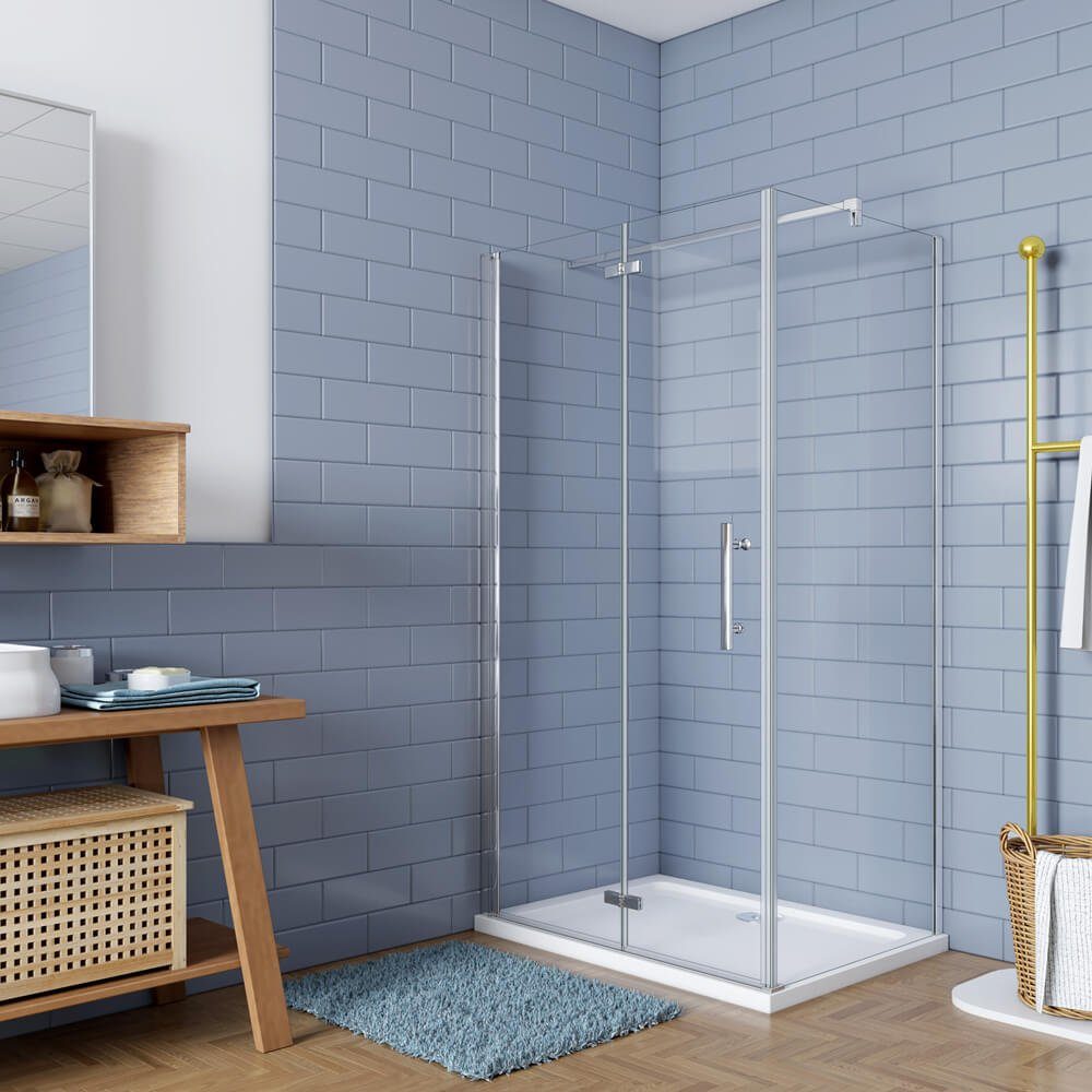 duschspa Eckdusche 185cm ESG Duschkabine Falttür + Seitenwand Scharniertür Duschtür, BxT: 110x70 cm, Einscheibensicheheitsglas, Set, ebenerdiger Einbau möglich