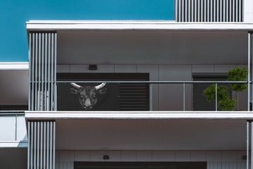 MuchoWow Balkonsichtschutz Tiere - Stier - Schwarz - Weiß - Porträt (1-St) Balkonbanner, Sichtschutz für den Balkon, Robustes und wetterfest