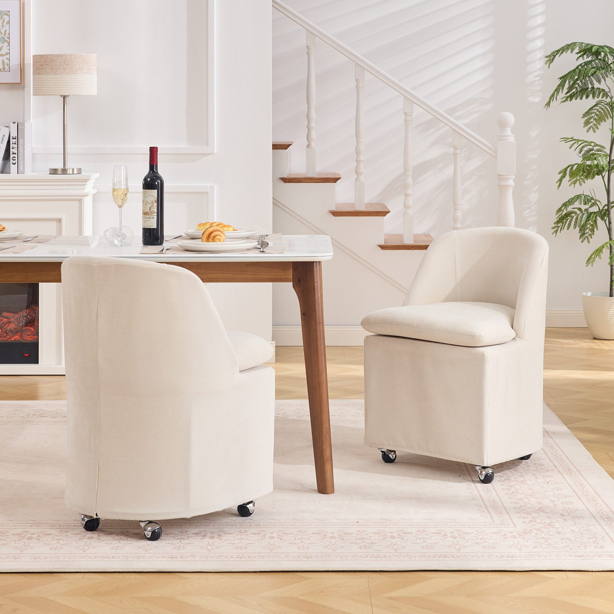 BlingBin Polsterstuhl 2er-Set Esszimmerstühle, Küchenstühle, weich gepolstert mit Chenille (2 Stück, 2 St), Polsterstuhl mit Universalrollen, Rückenlehne, abnehmbarem Bezug