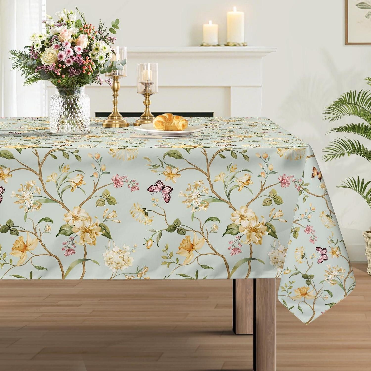 LuxusKollektion Tischdecke Tischdecke Blumen Blätter 140x140cm Grün (1-tlg)