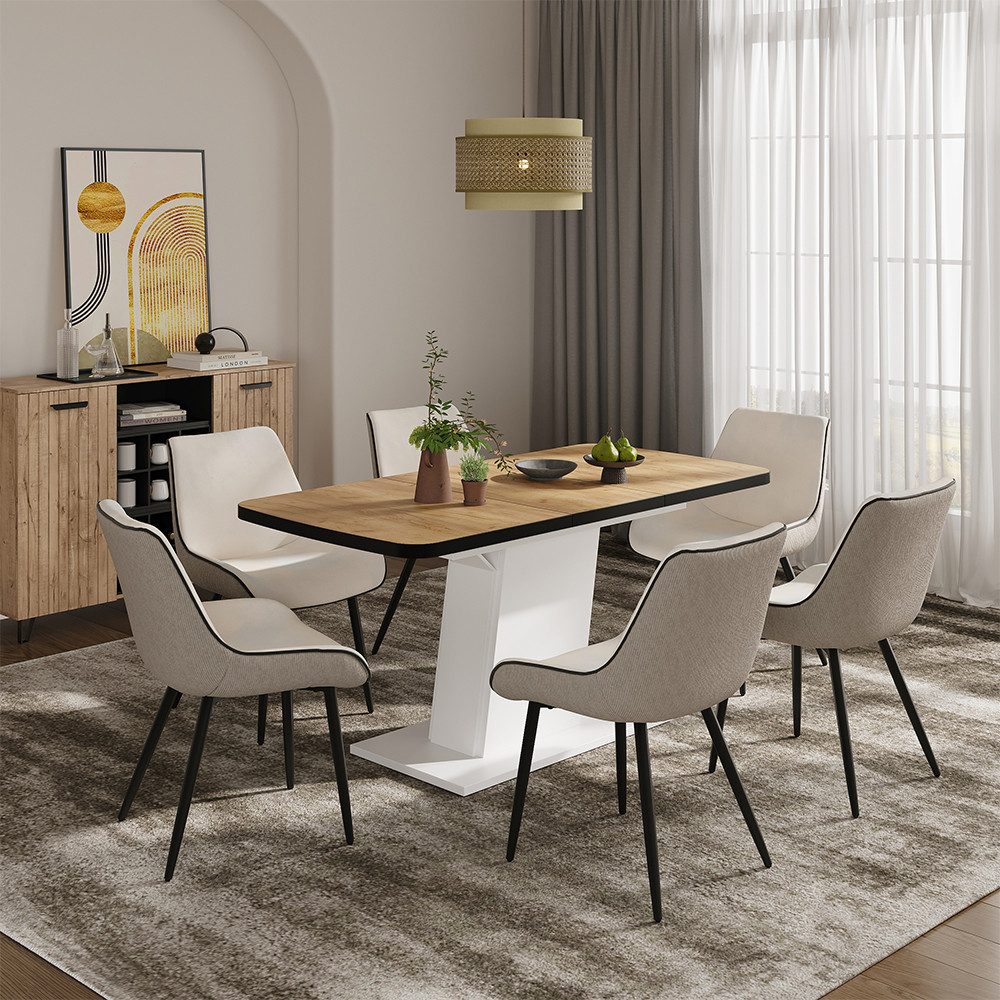 Vicco Esstisch Fenaro, Goldkraft Eiche/Weiß, 120-160 x 80 cm ausziehbar (1-St)